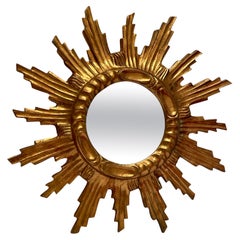 Beautiful Starburst Sunburst Mirror Gilded Composition & Wood, Italy, 1960s
