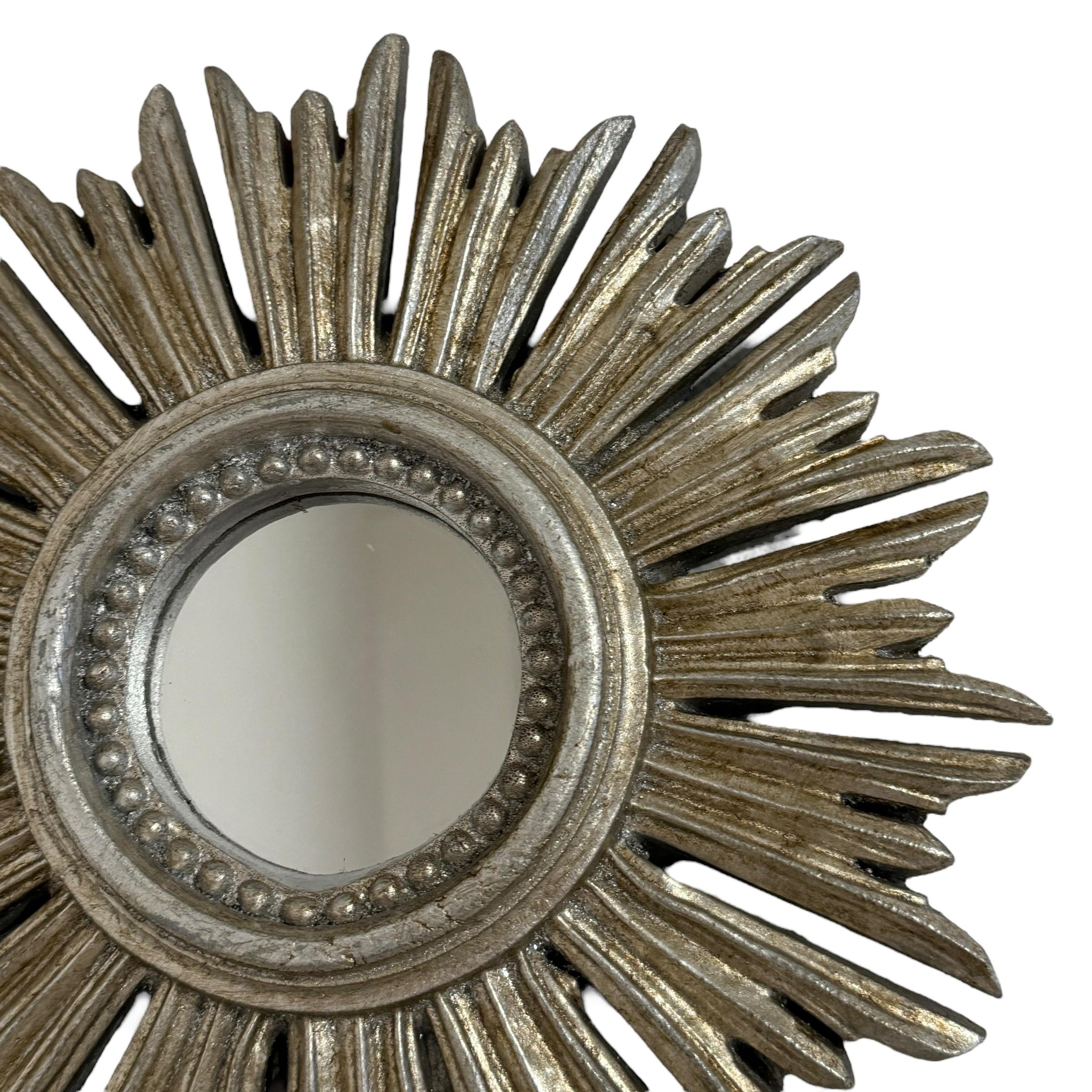 Precioso Espejo de Madera Plateada Estallado, Italia Años 60 Italiano en venta