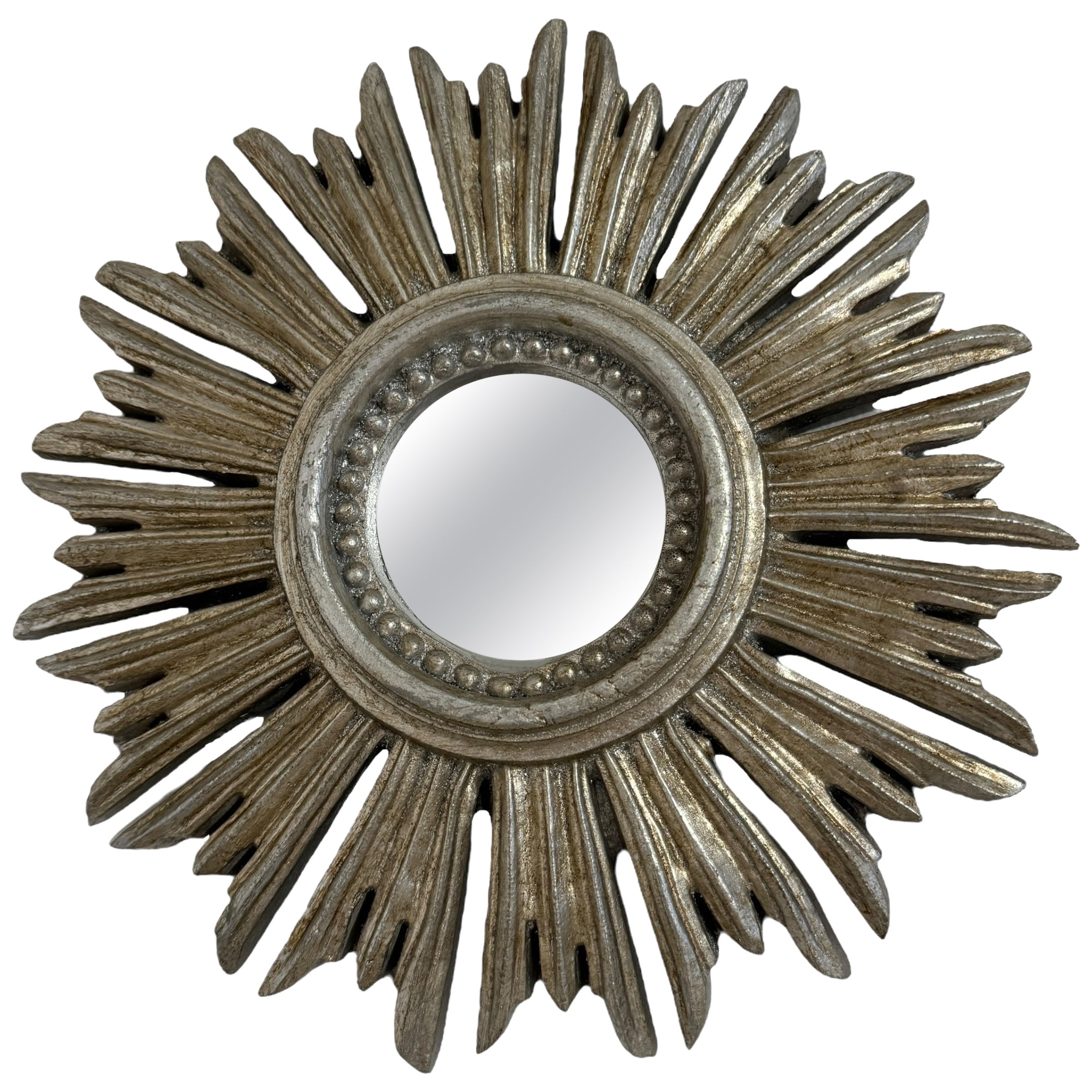 Beautiful Starburst Sunburst Silvered Wood Mirror, Italy 1960s