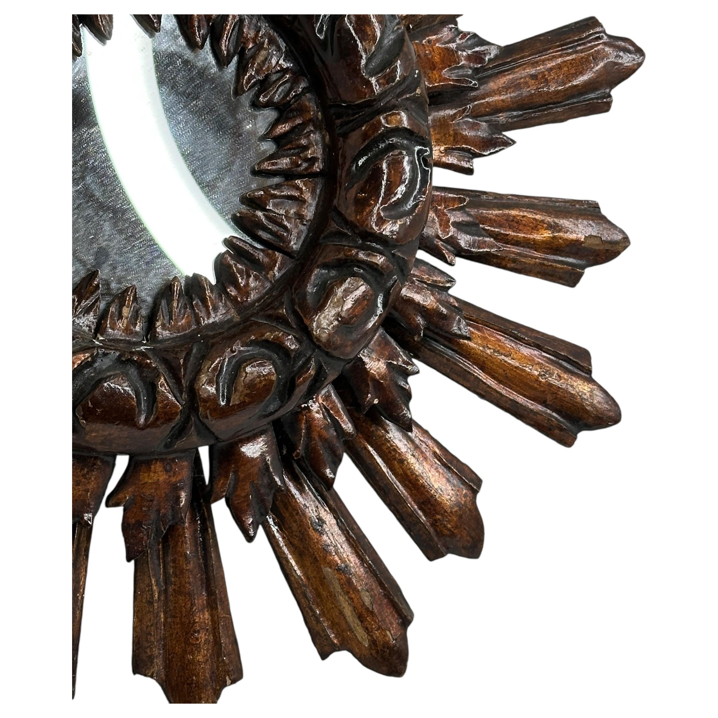 Beautiful Starburst Sunburst Wood Mirror France, circa 1910s For Sale 3