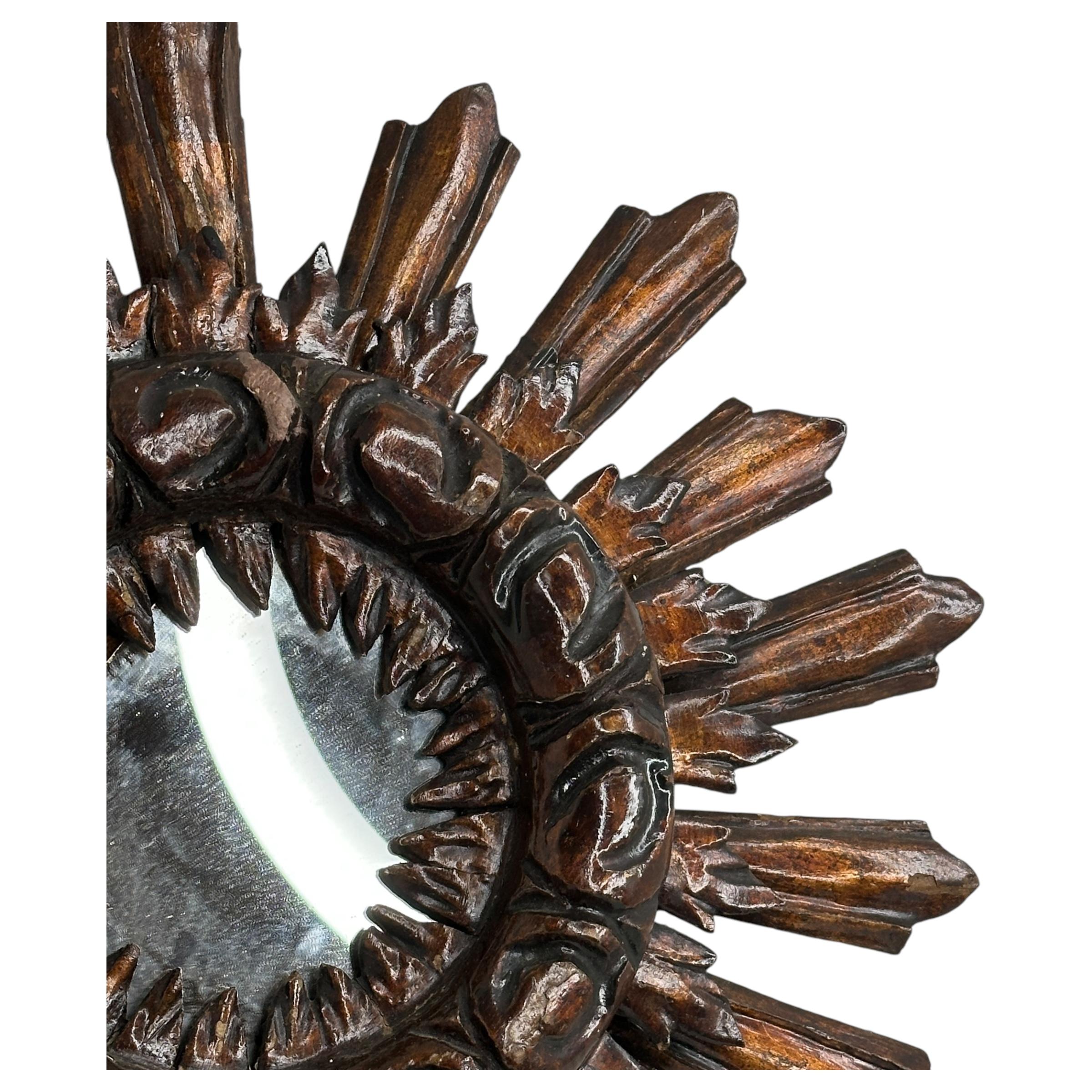 Beautiful Starburst Sunburst Wood Mirror France, circa 1910s For Sale 4