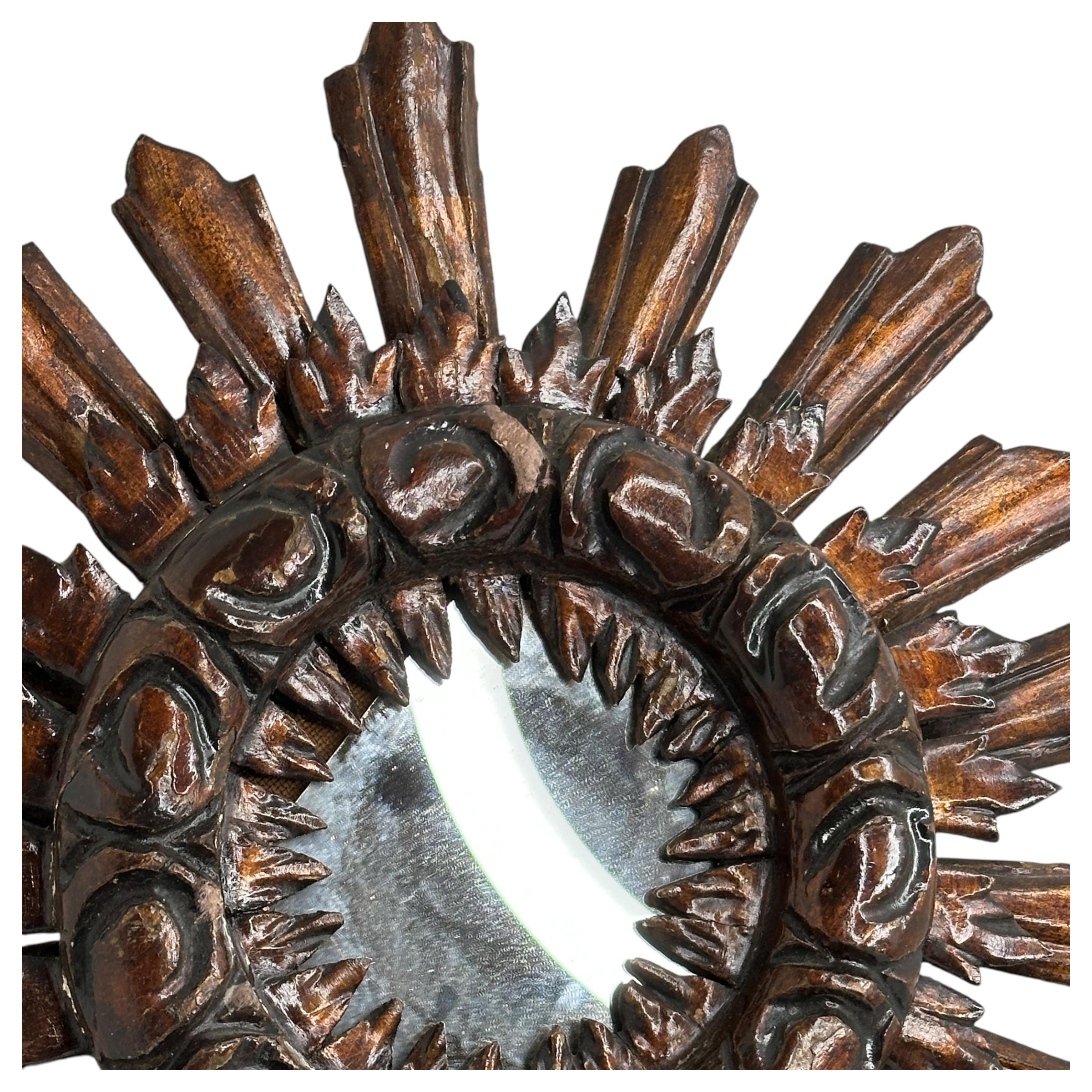 Beautiful Starburst Sunburst Wood Mirror France, circa 1910s For Sale 5