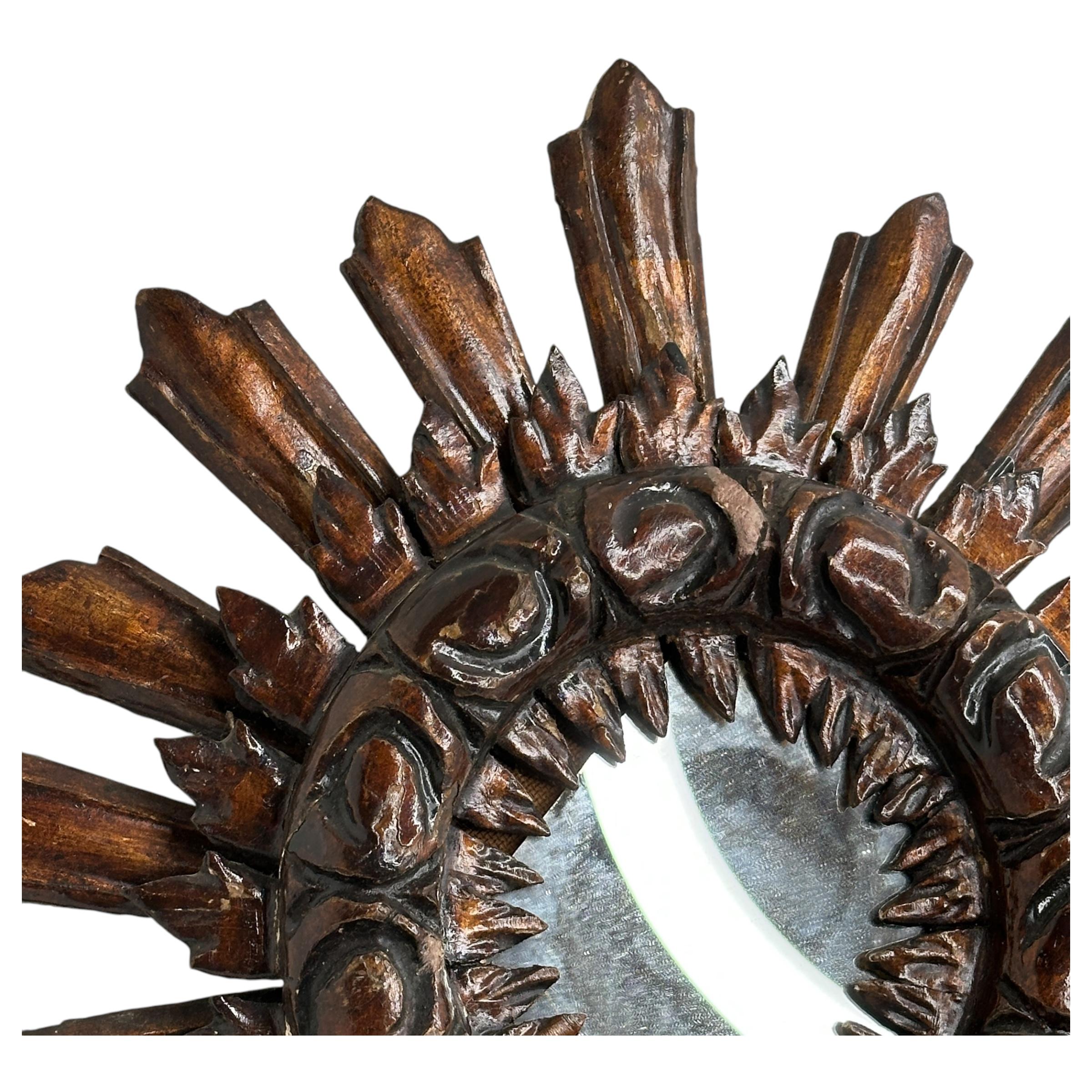 Beautiful Starburst Sunburst Wood Mirror France, circa 1910s For Sale 6