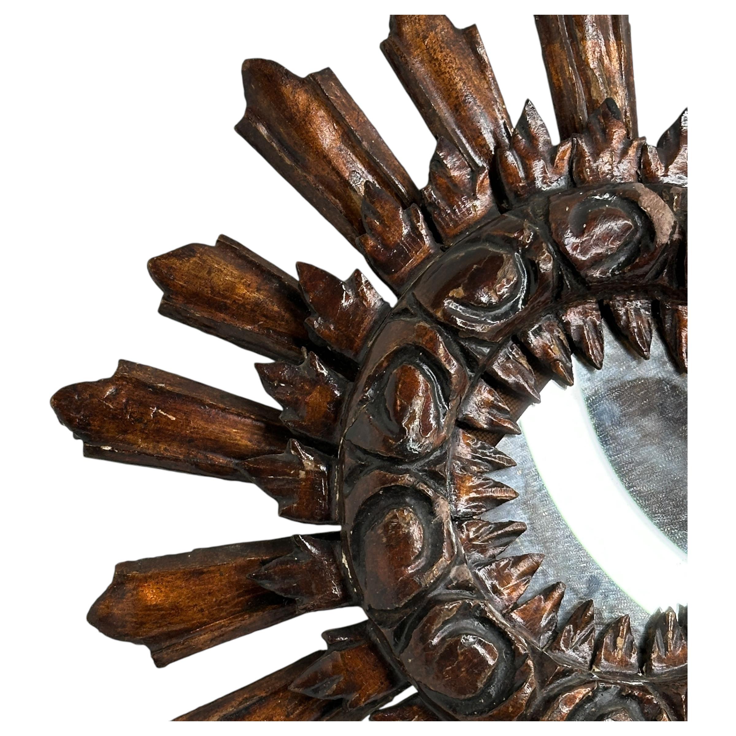 Beautiful Starburst Sunburst Wood Mirror France, circa 1910s For Sale 7
