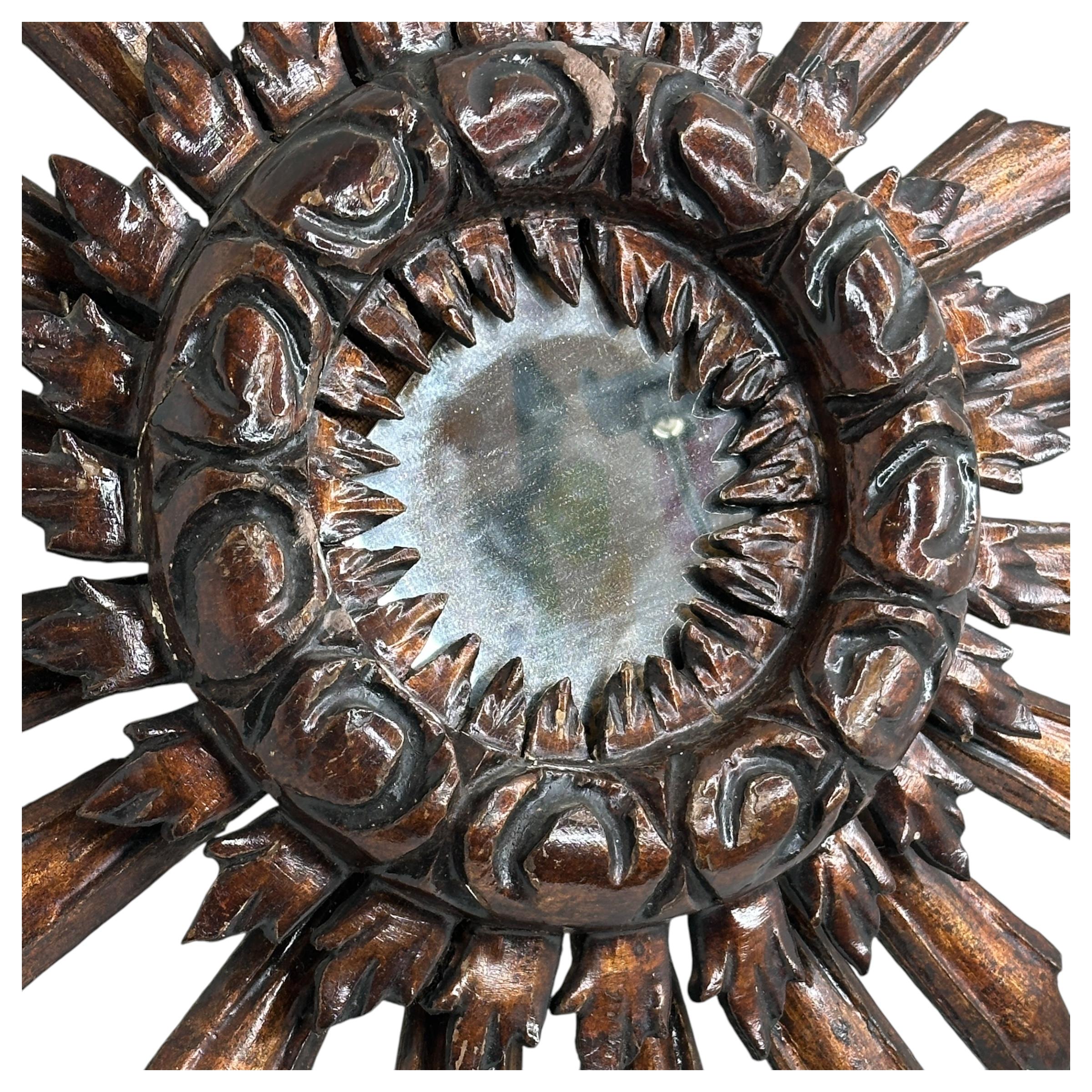 Beautiful Starburst Sunburst Wood Mirror France, circa 1910s For Sale 8