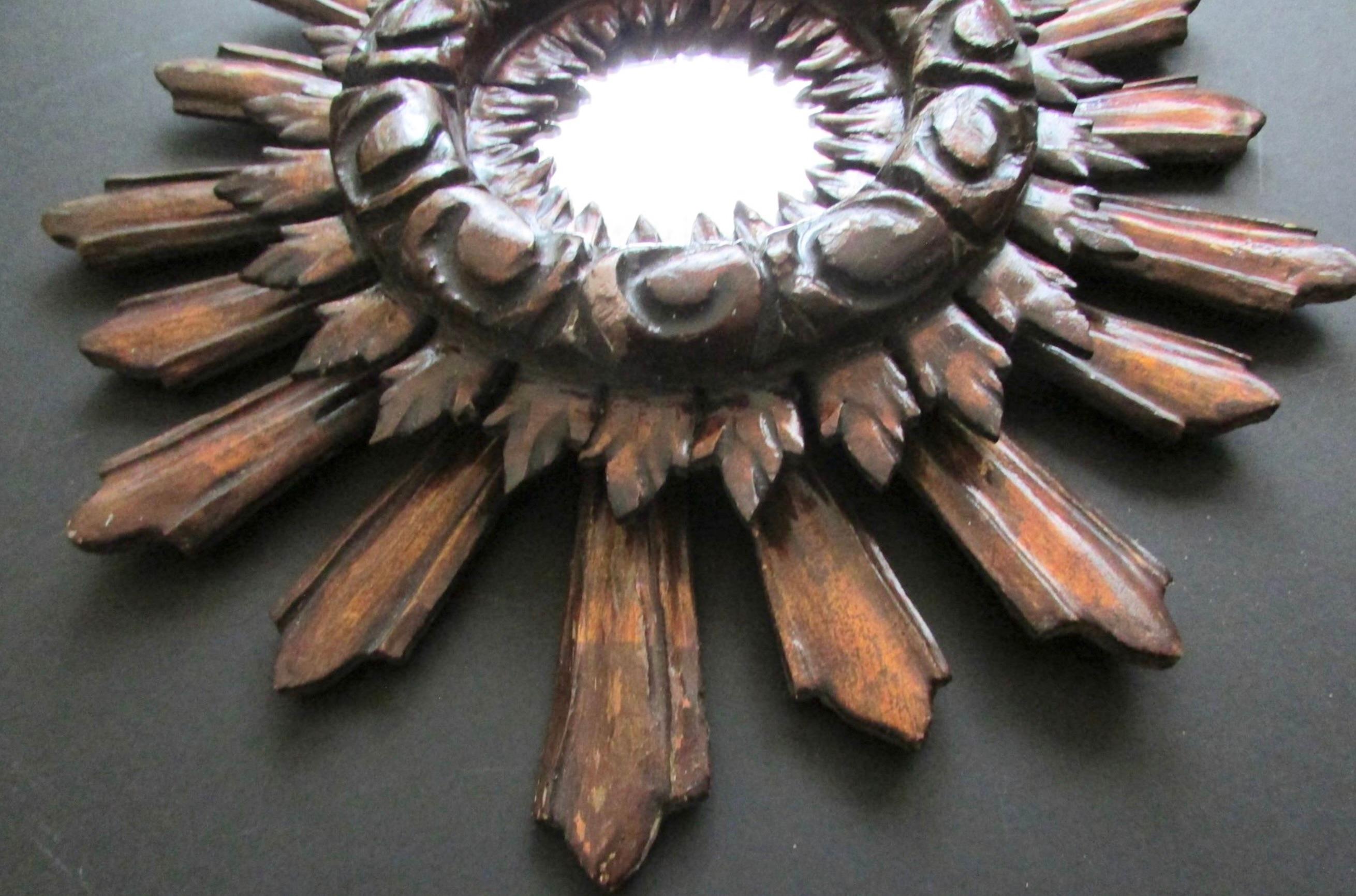 Hollywood Regency Beautiful Starburst Sunburst Wood Mirror France, circa 1910s For Sale