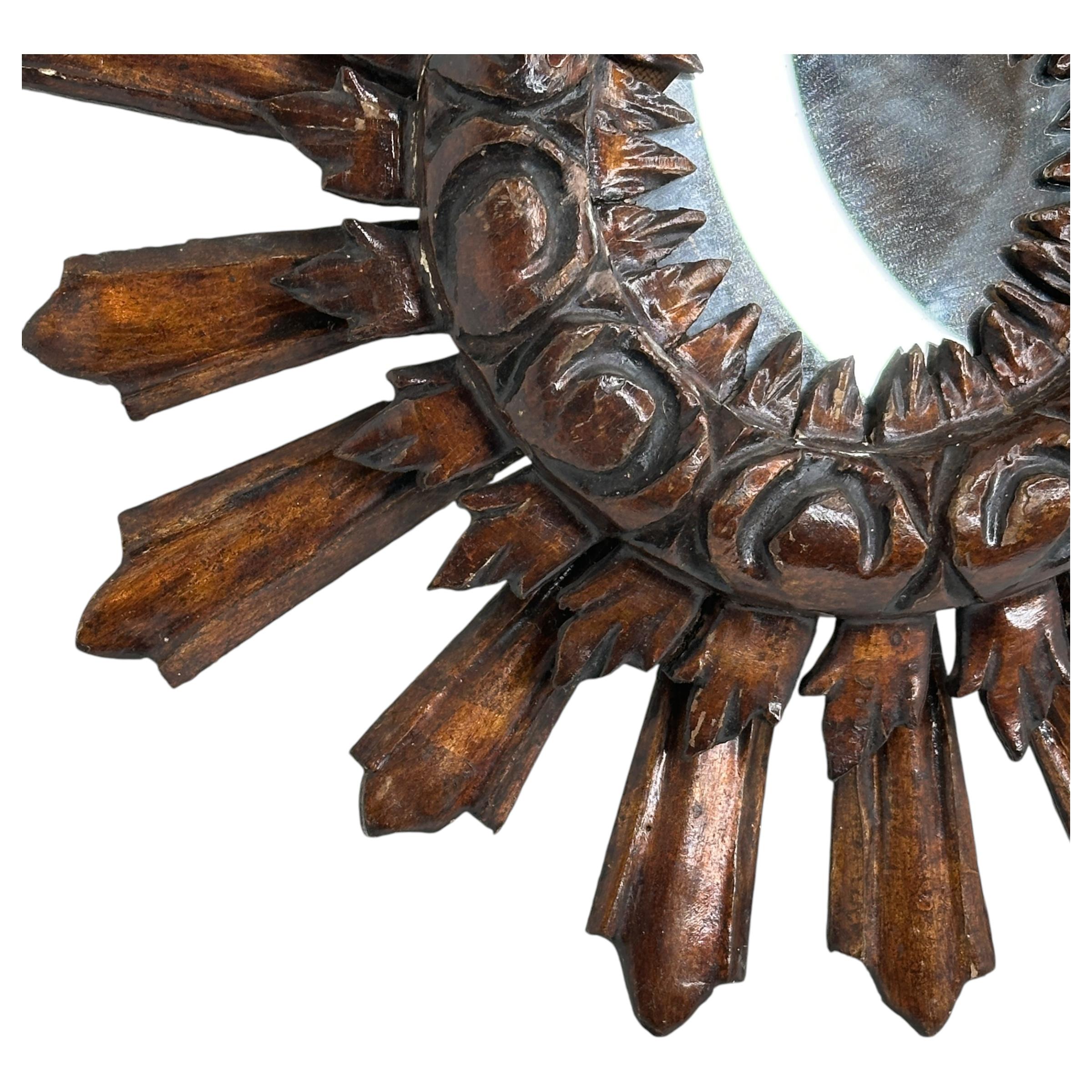 Beautiful Starburst Sunburst Wood Mirror France, circa 1910s For Sale 1