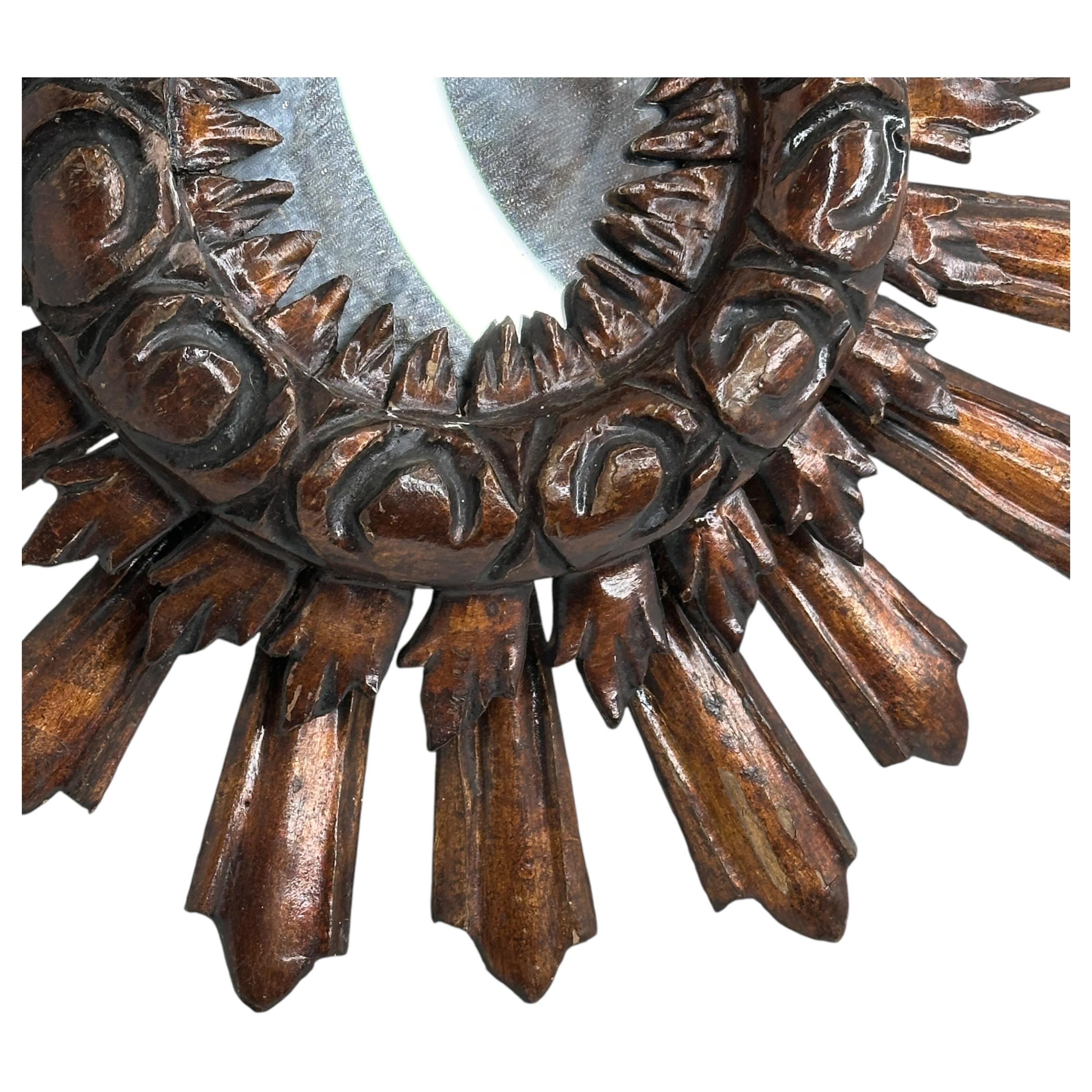 Beautiful Starburst Sunburst Wood Mirror France, circa 1910s For Sale 2