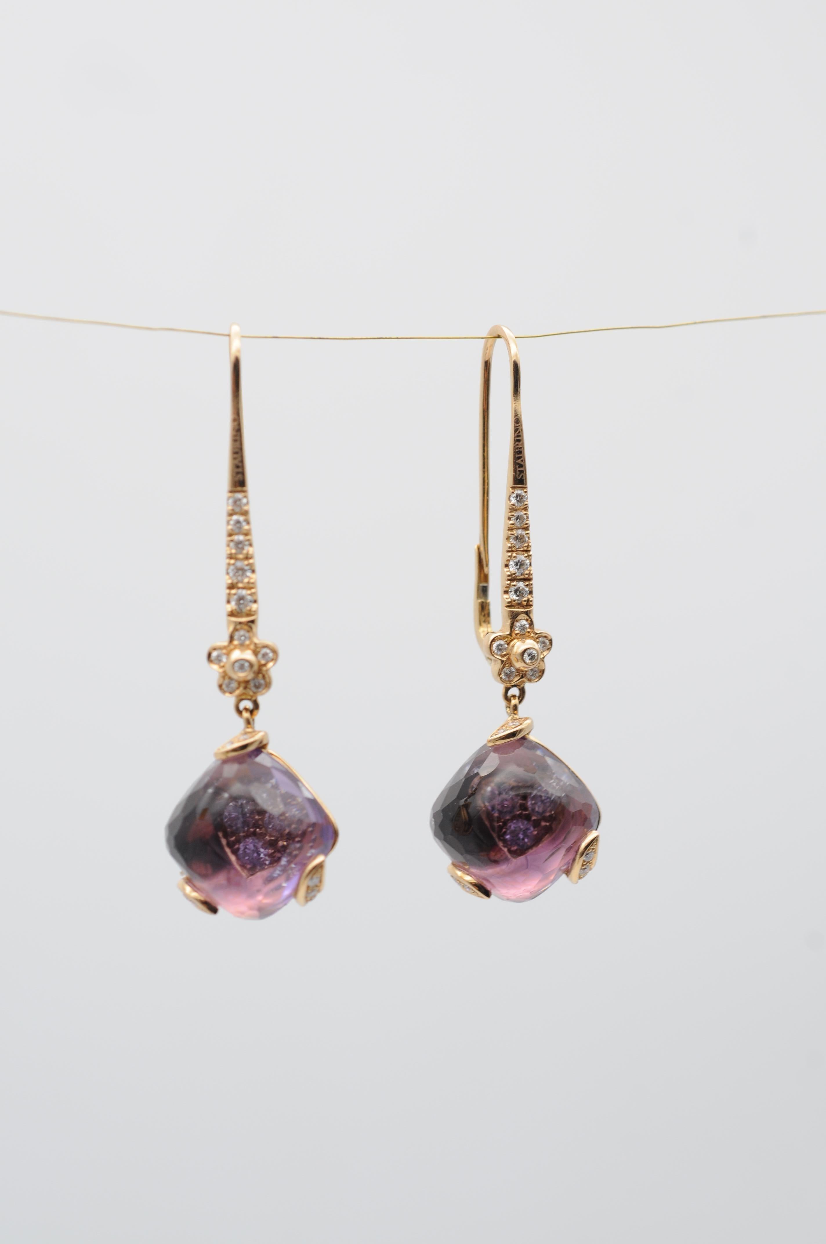 Beautiful Staurino 18k Yellow Gold Earrings with Amethyst For Sale 5