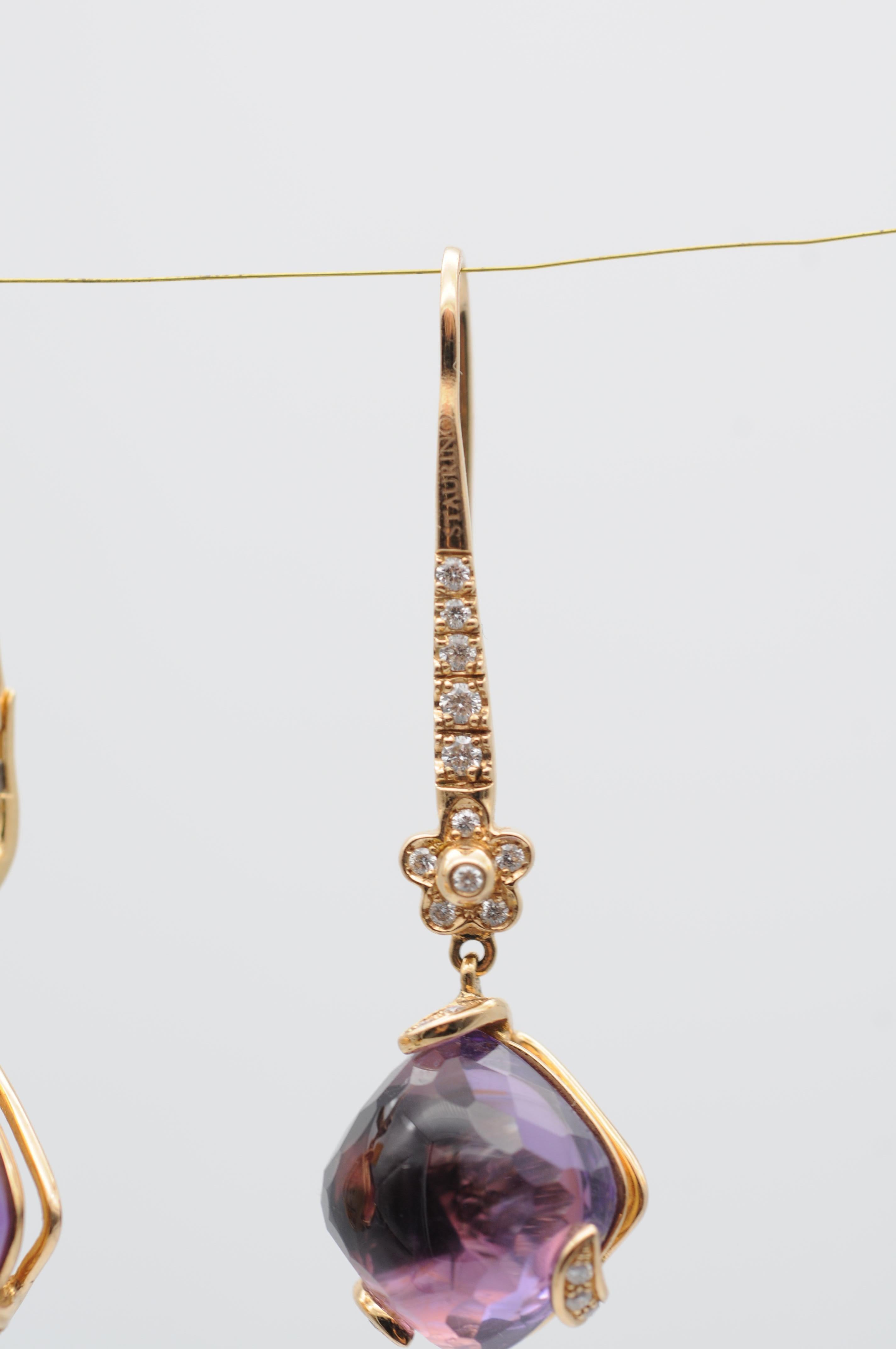 Schöne Staurino-Ohrringe aus 18 Karat Gelbgold mit Amethyst im Angebot 7