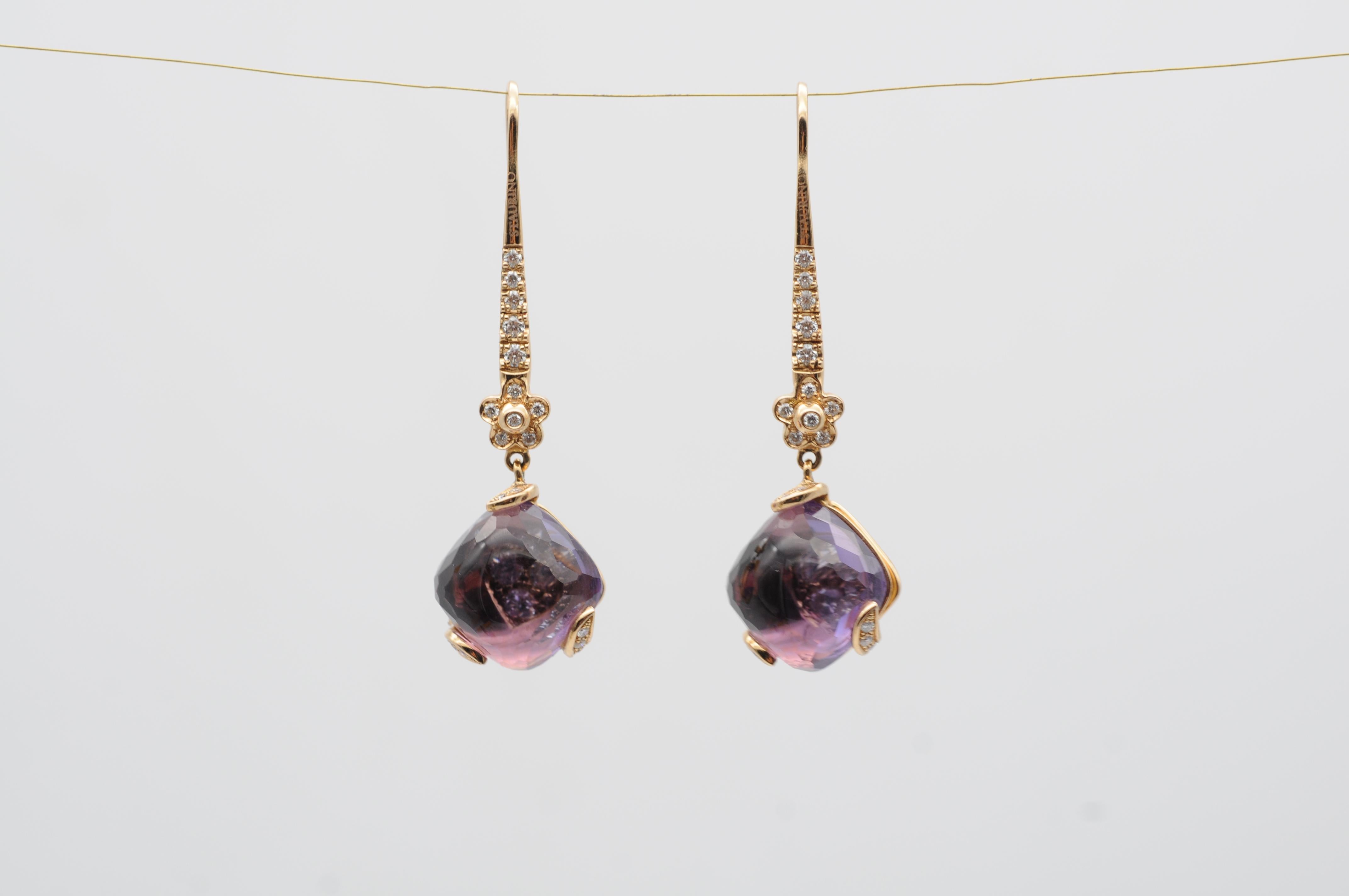 Beautiful Staurino 18k Yellow Gold Earrings with Amethyst For Sale 4