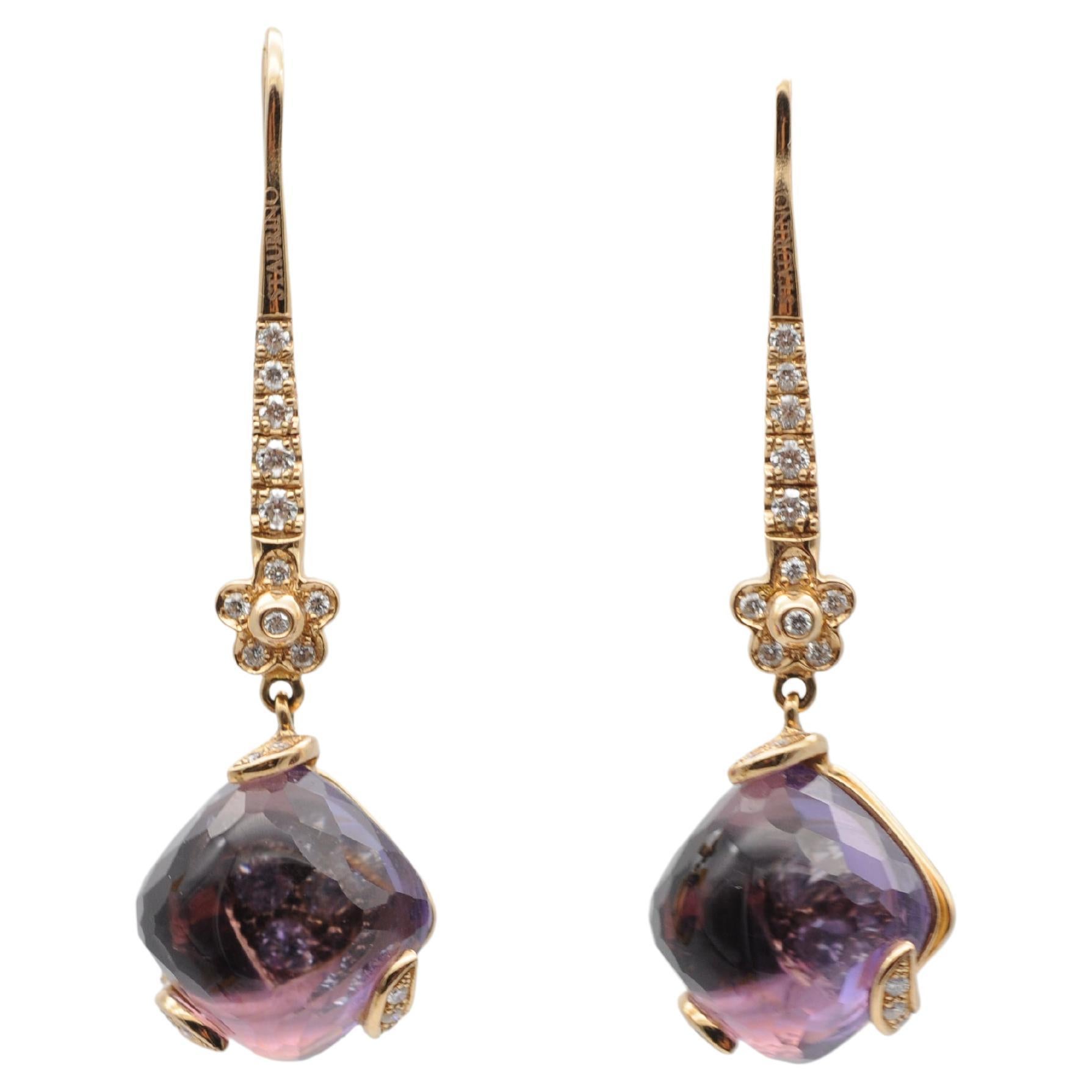 Beautiful Staurino 18k Yellow Gold Earrings with Amethyst For Sale