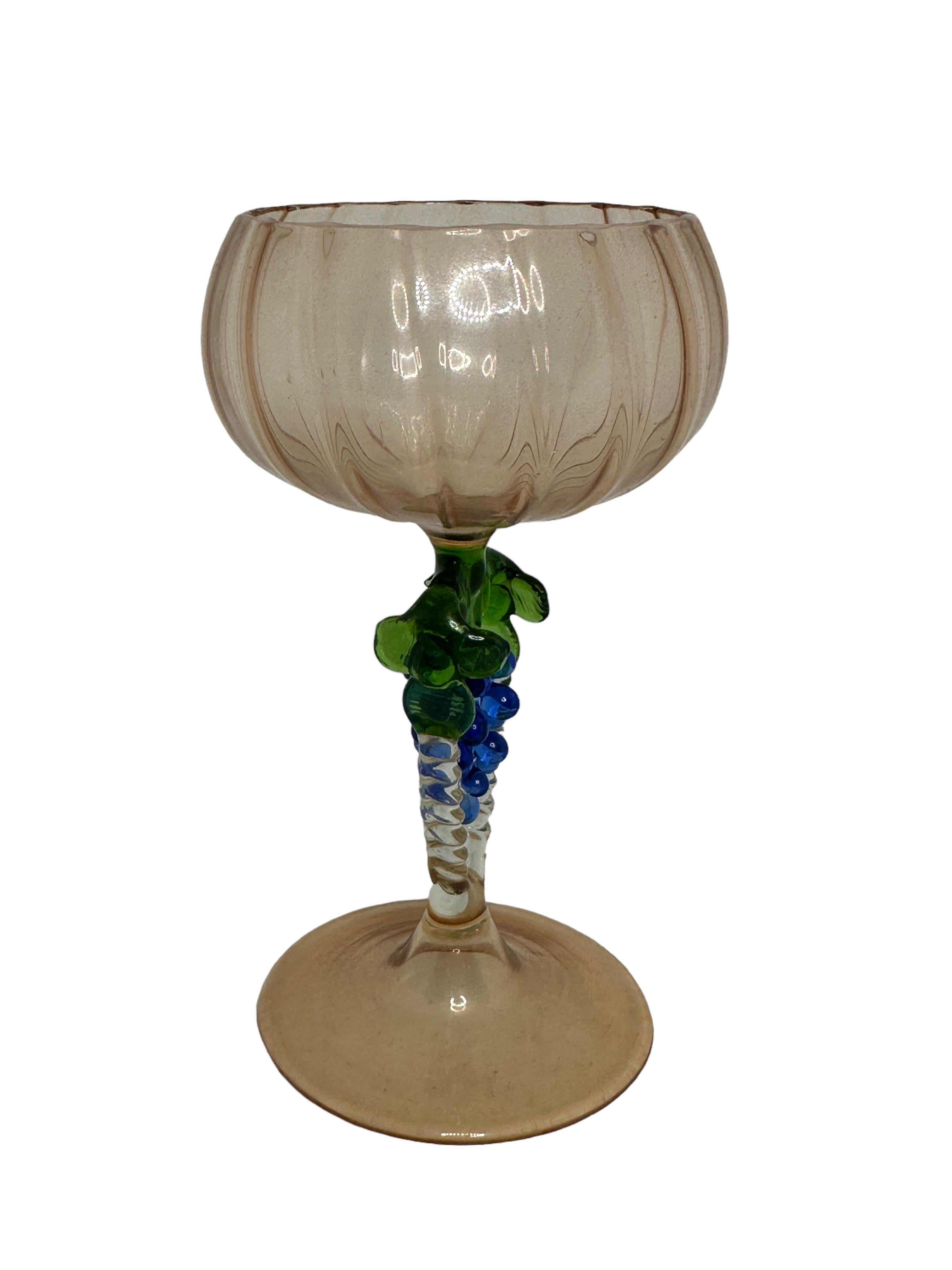 Art Deco Beautiful Stemware Cocktail Glass, Grapes Stem, Bimini Art Vintage Austria For Sale