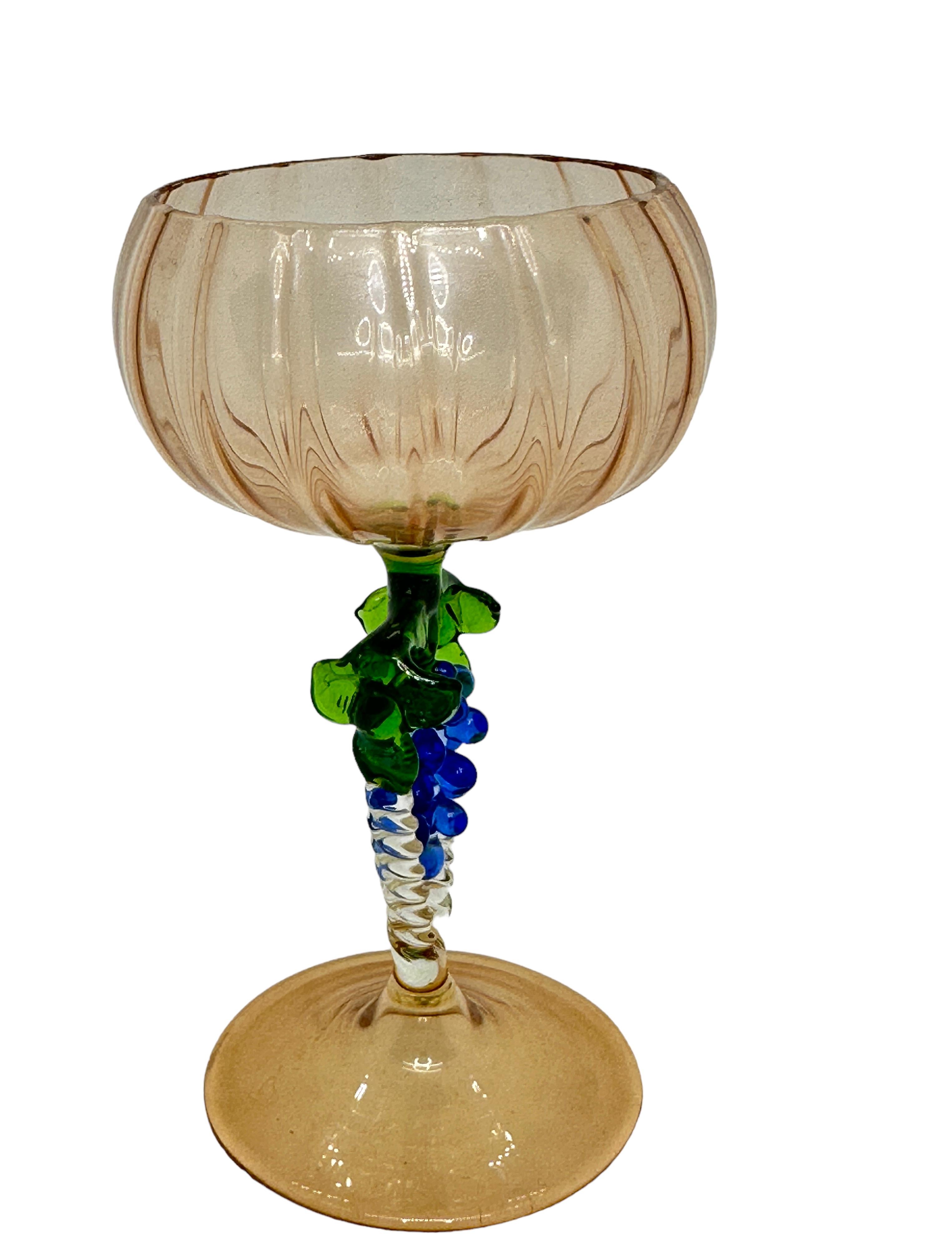 Hand-Crafted Beautiful Stemware Cocktail Glass, Grapes Stem, Bimini Art Vintage Austria For Sale
