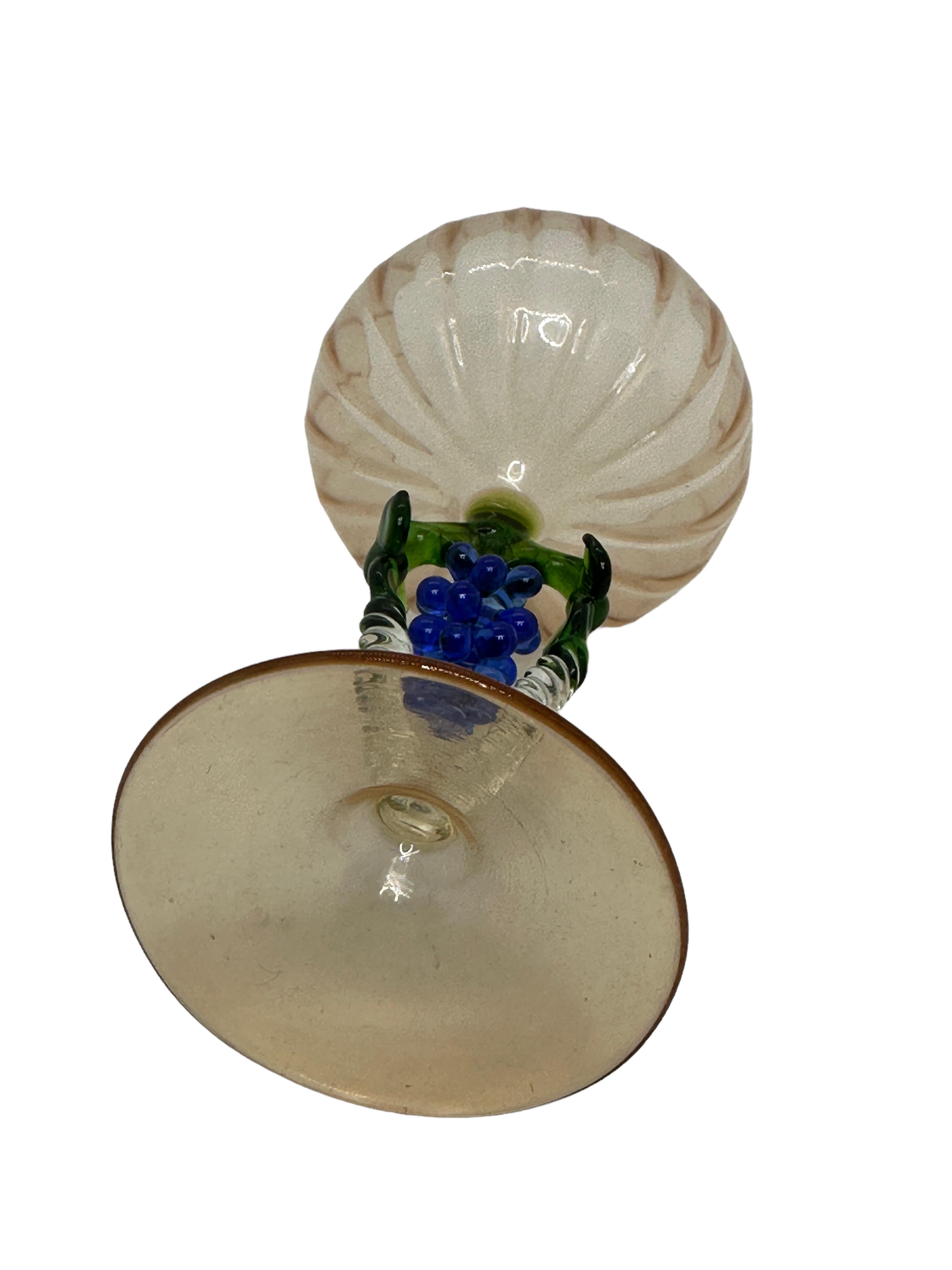 Early 20th Century Beautiful Stemware Cocktail Glass, Grapes Stem, Bimini Art Vintage Austria For Sale