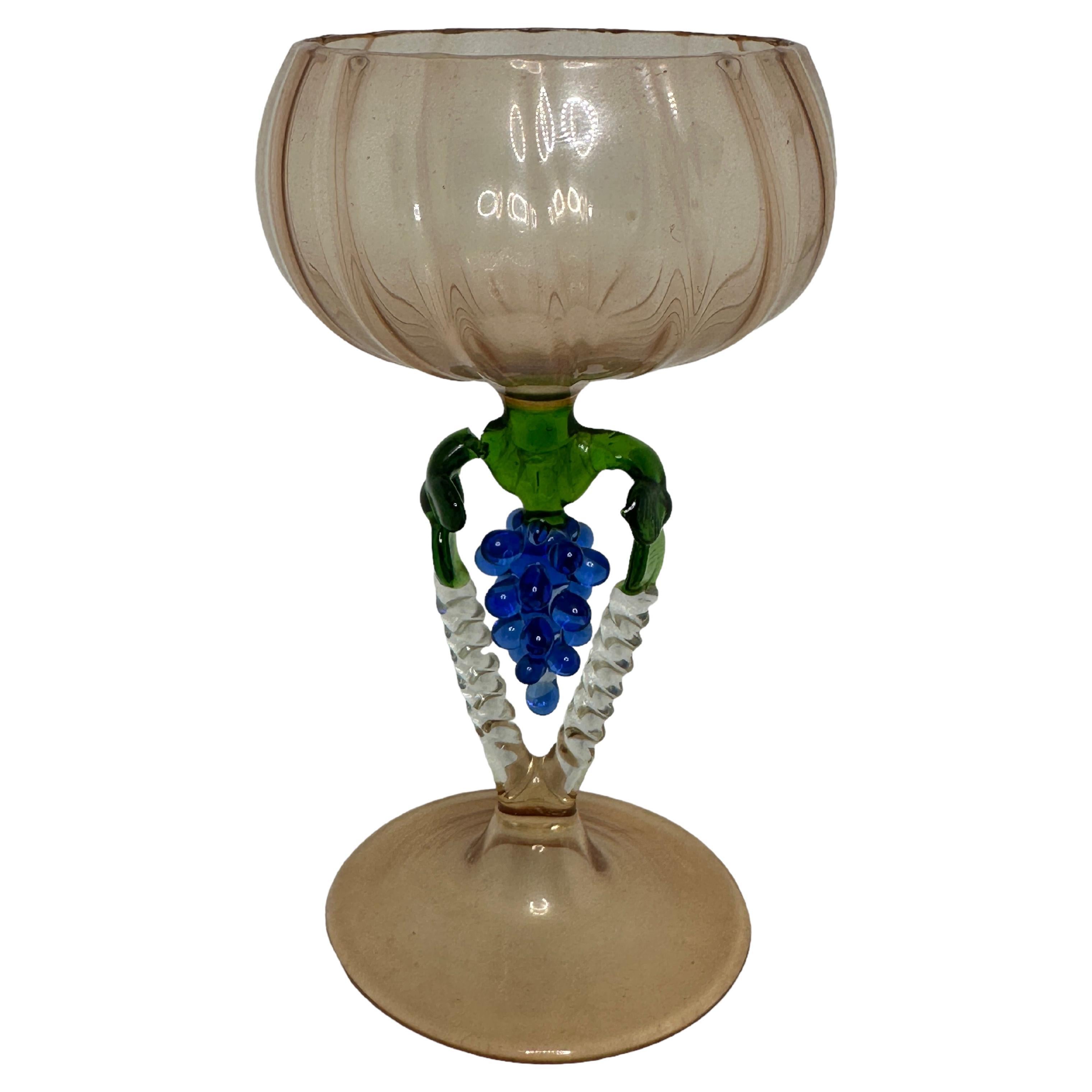 Beautiful Stemware Cocktail Glass, Grapes Stem, Bimini Art Vintage Austria For Sale