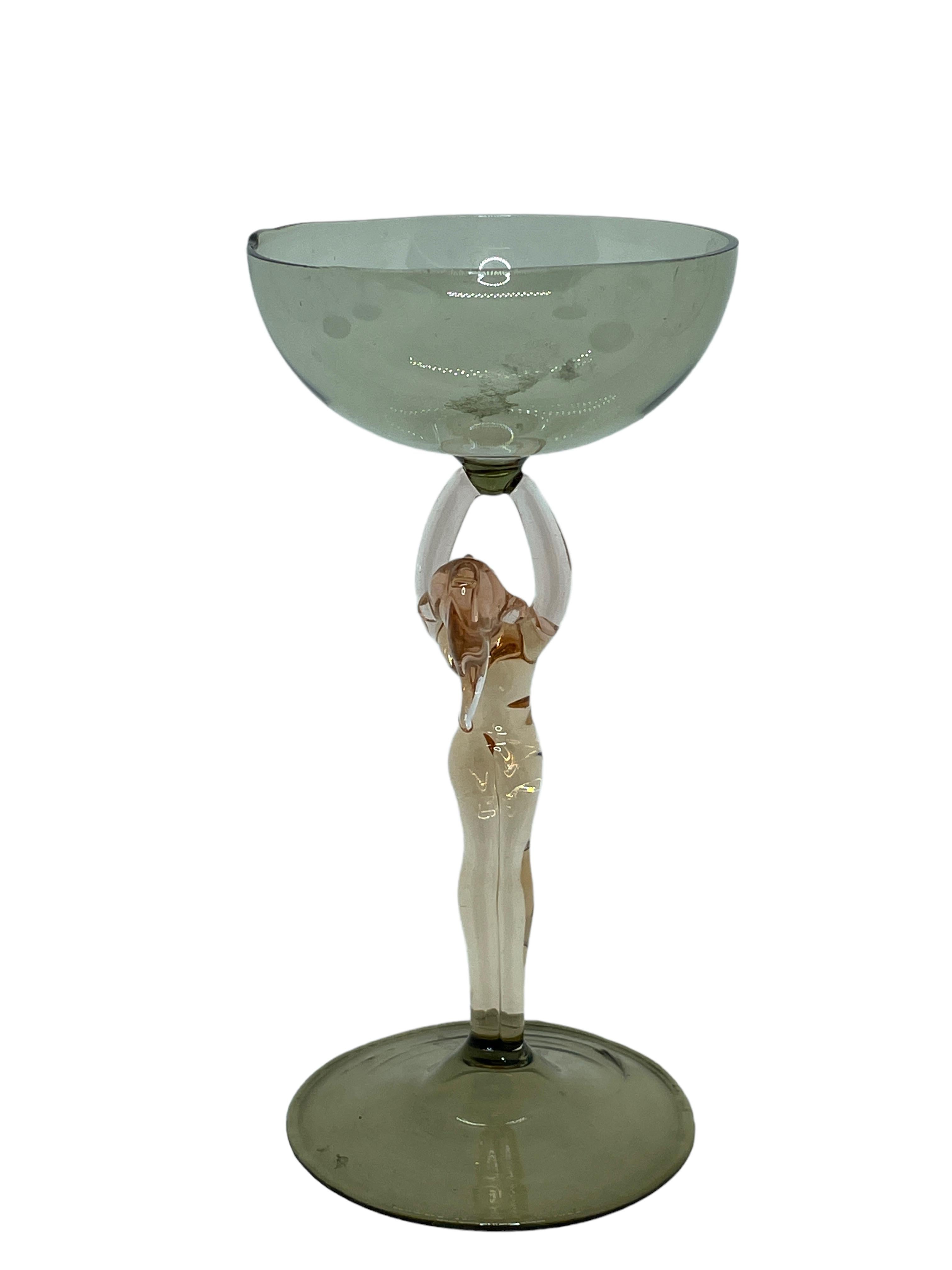 A single beautiful glass with a nude lady as stem, made in Austria. Very good vintage condition, consistent with age and use. A nice addition to any table, bar or just to display in your collection.