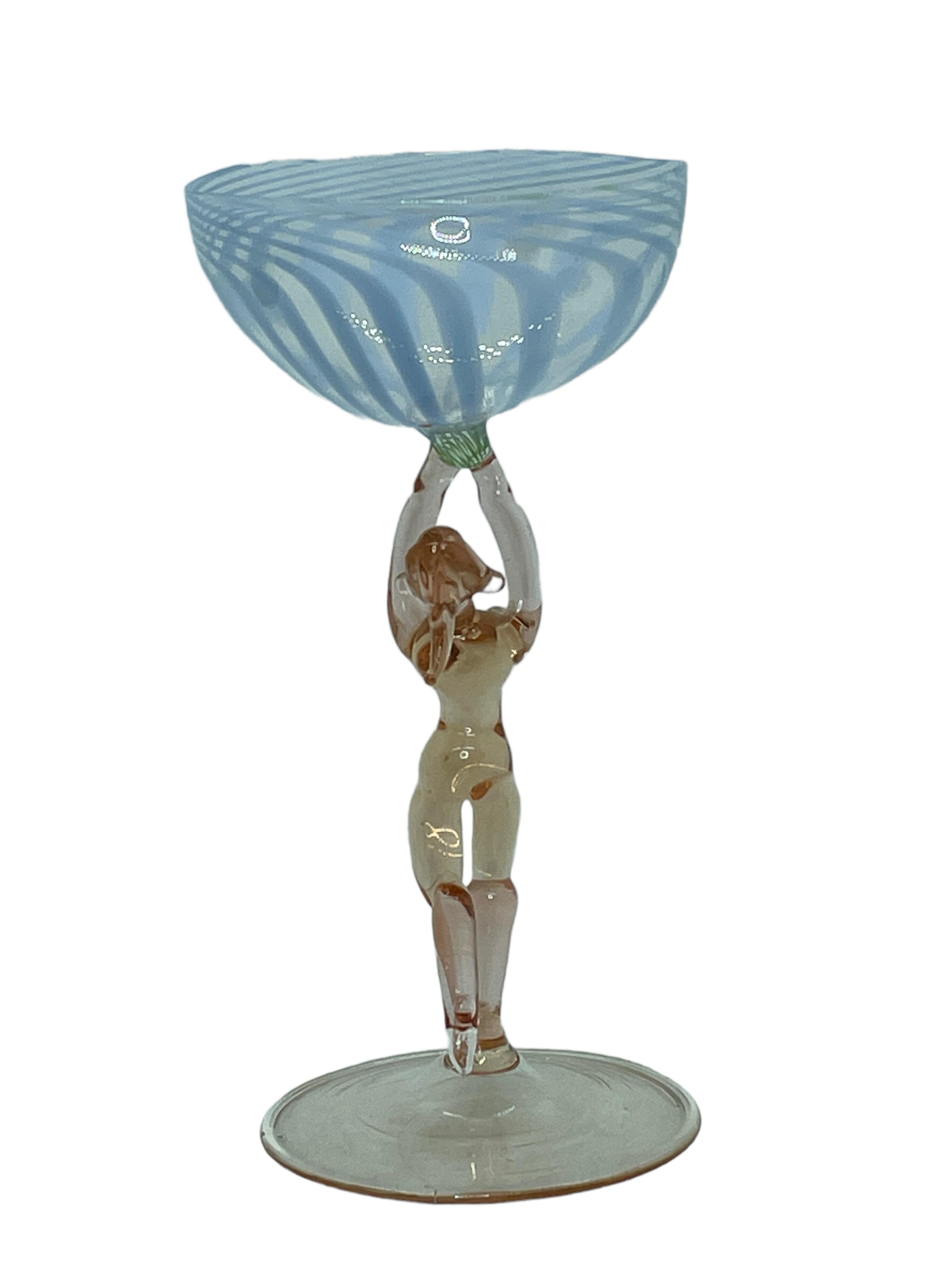 A single beautiful glass with a nude lady as stem, made in Austria. Very good vintage condition, consistent with age and use. A nice addition to any table, bar or just to display in your collection.