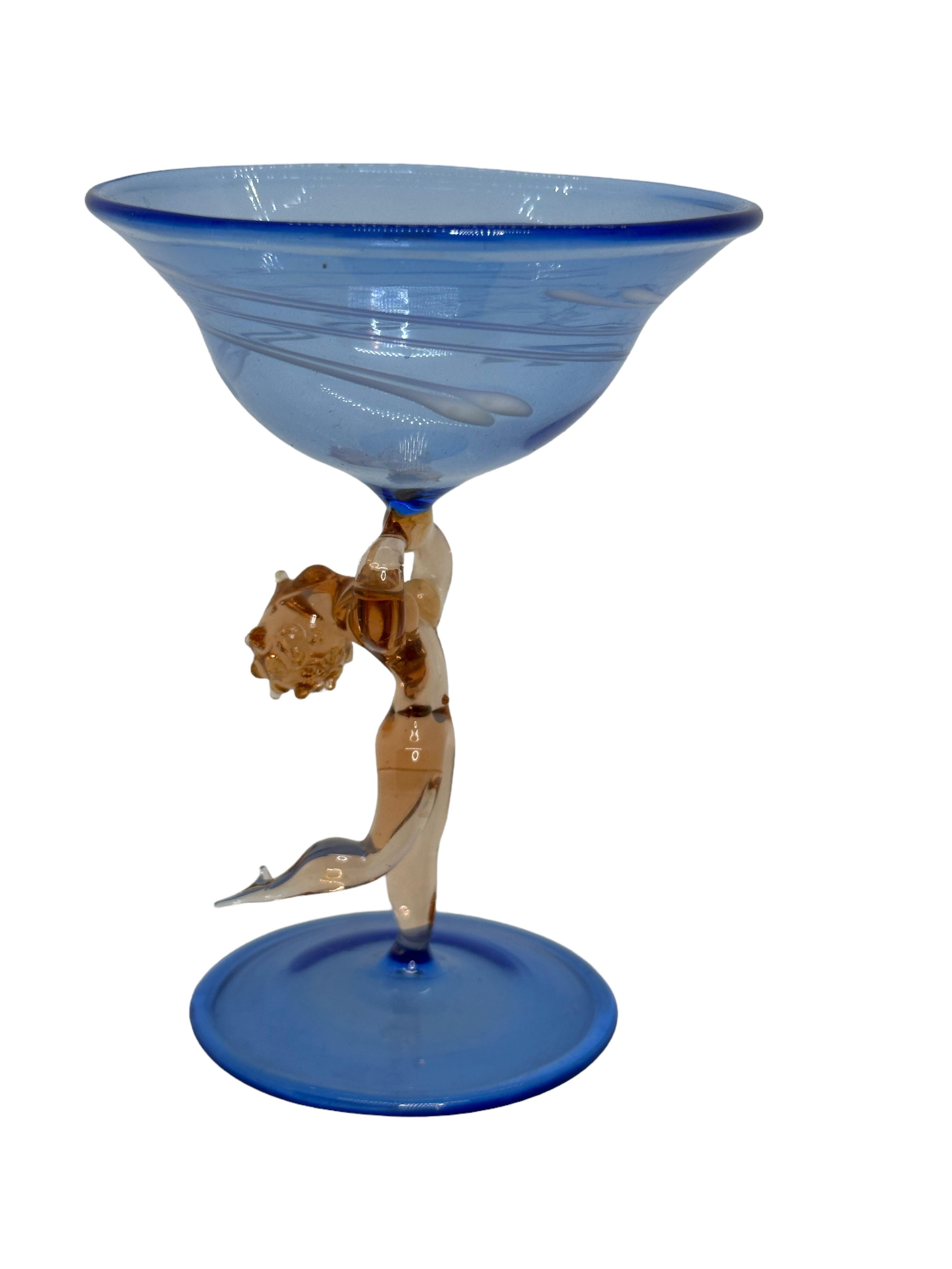 Art Deco Beautiful Stemware Cocktail Glass, Nude Lady Stem, Bimini Art Vintage Austria For Sale