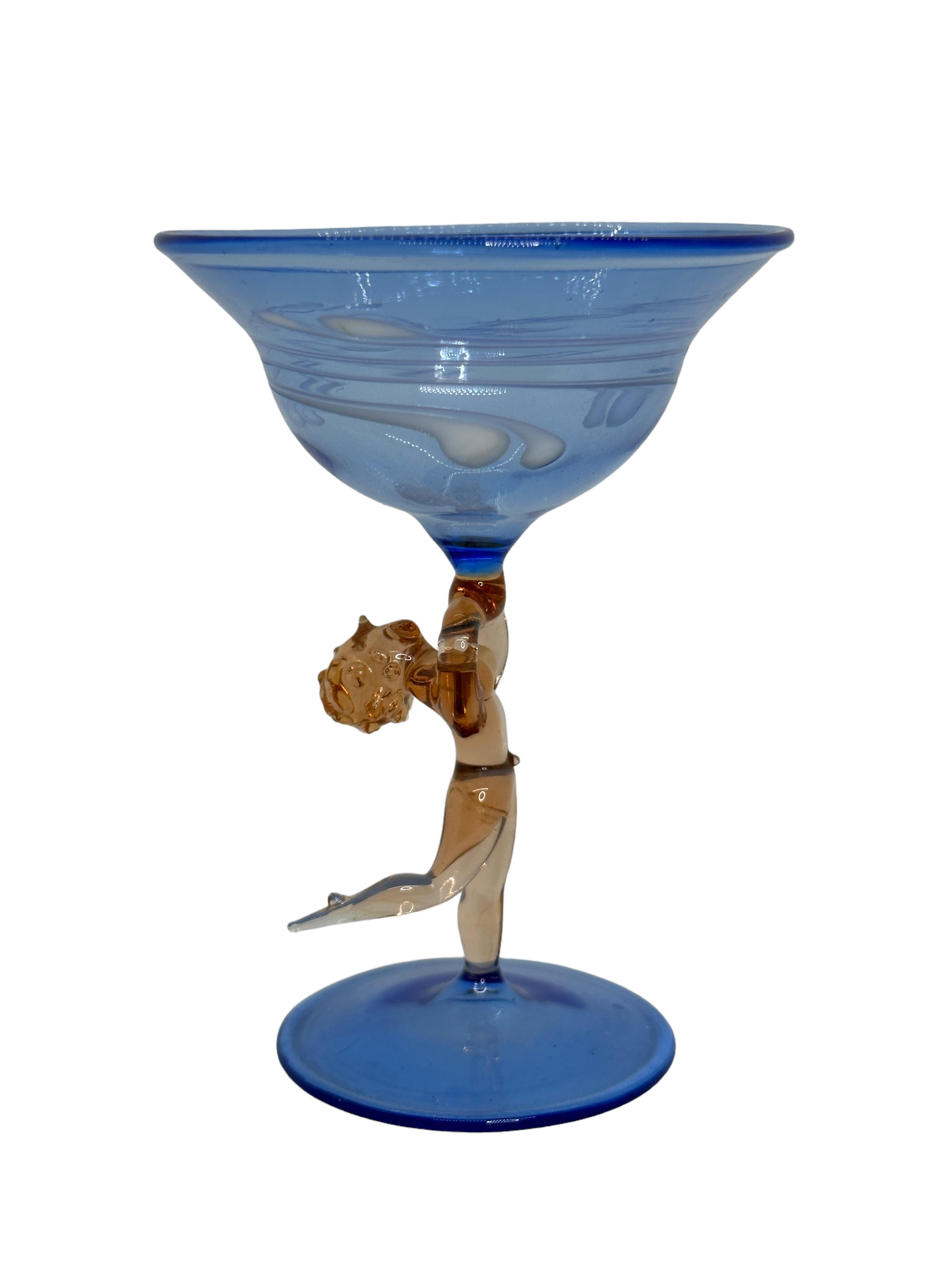 Art Deco Beautiful Stemware Cocktail Glass, Nude Lady Stem, Bimini Art Vintage Austria For Sale