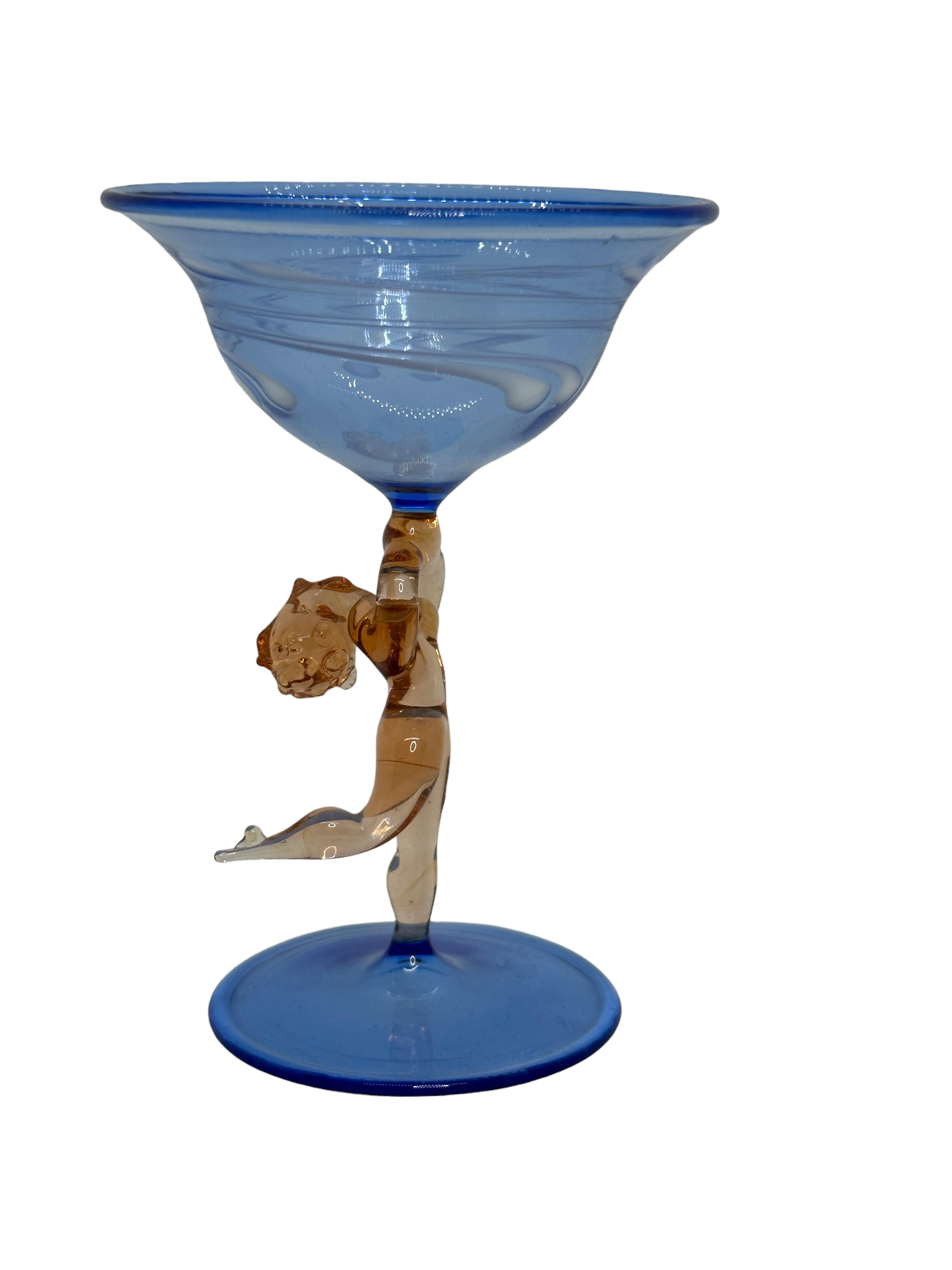 Art déco Magnifique verre à tige de cocktail, tige de femme nue, Bimini Art Vintage Autriche en vente