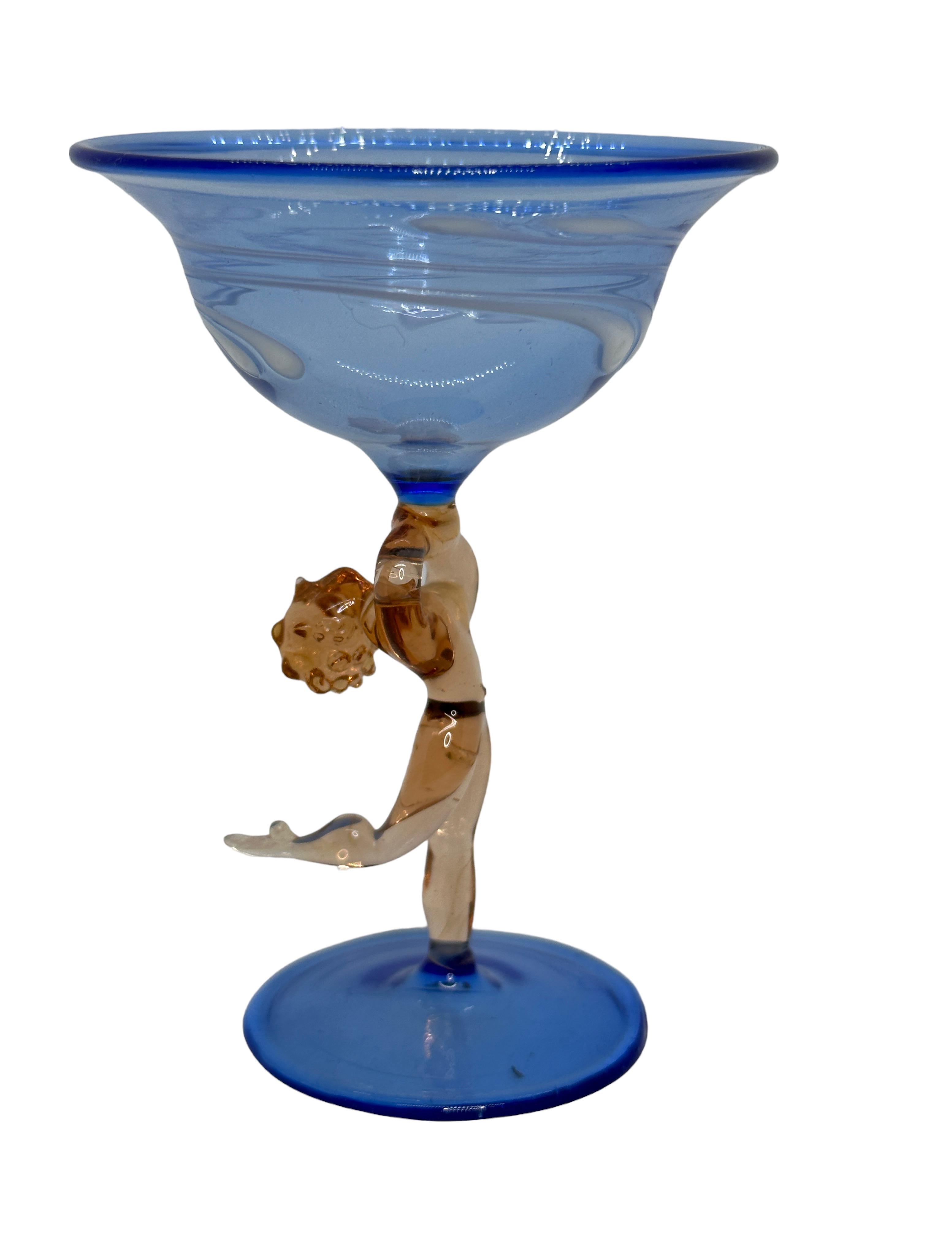 Art Deco Beautiful Stemware Cocktail Glass, Nude Lady Stem, Bimini Art Vintage Austria For Sale