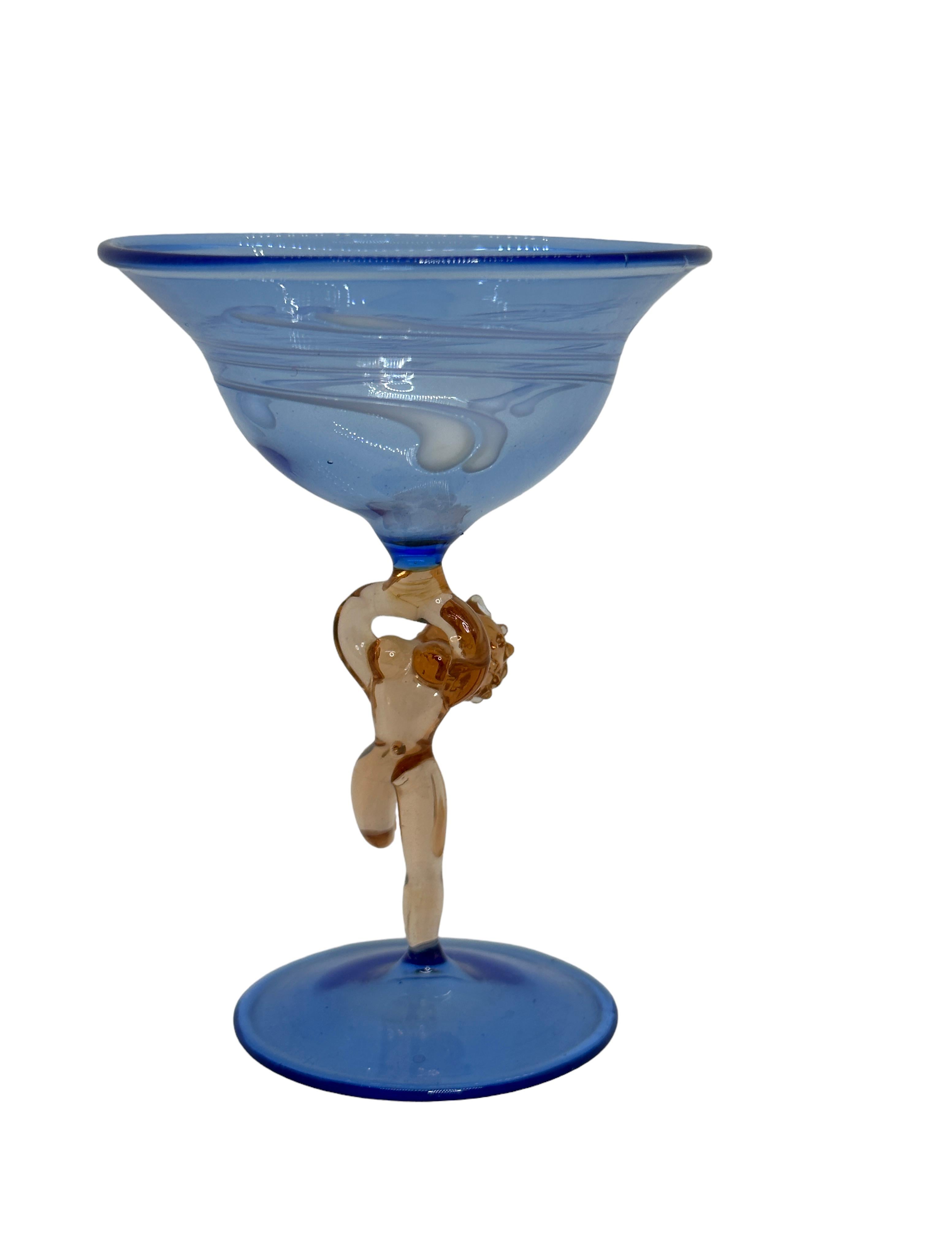 Allemand Magnifique verre à tige de cocktail, tige de femme nue, Bimini Art Vintage Autriche en vente