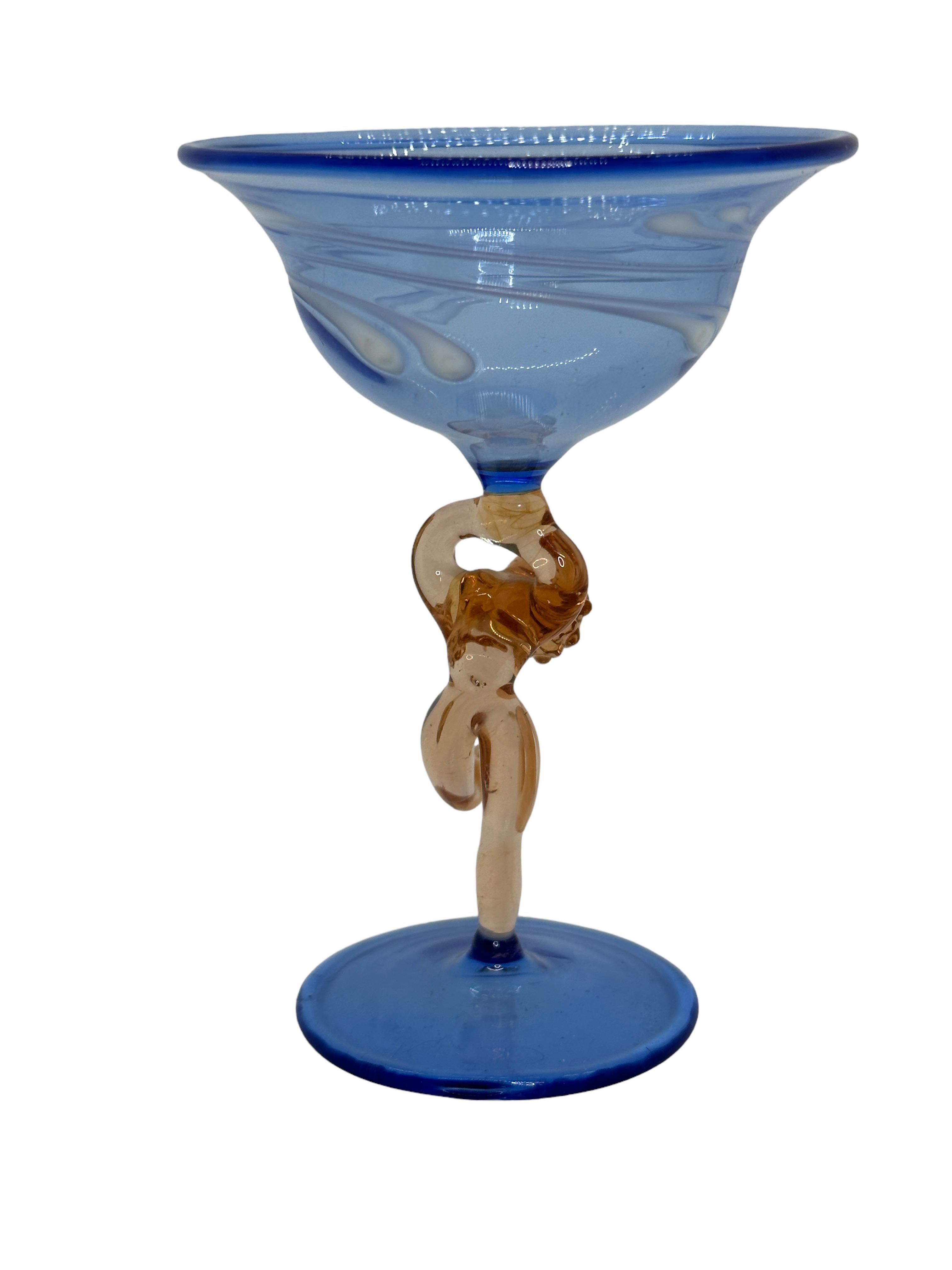 German Beautiful Stemware Cocktail Glass, Nude Lady Stem, Bimini Art Vintage Austria For Sale
