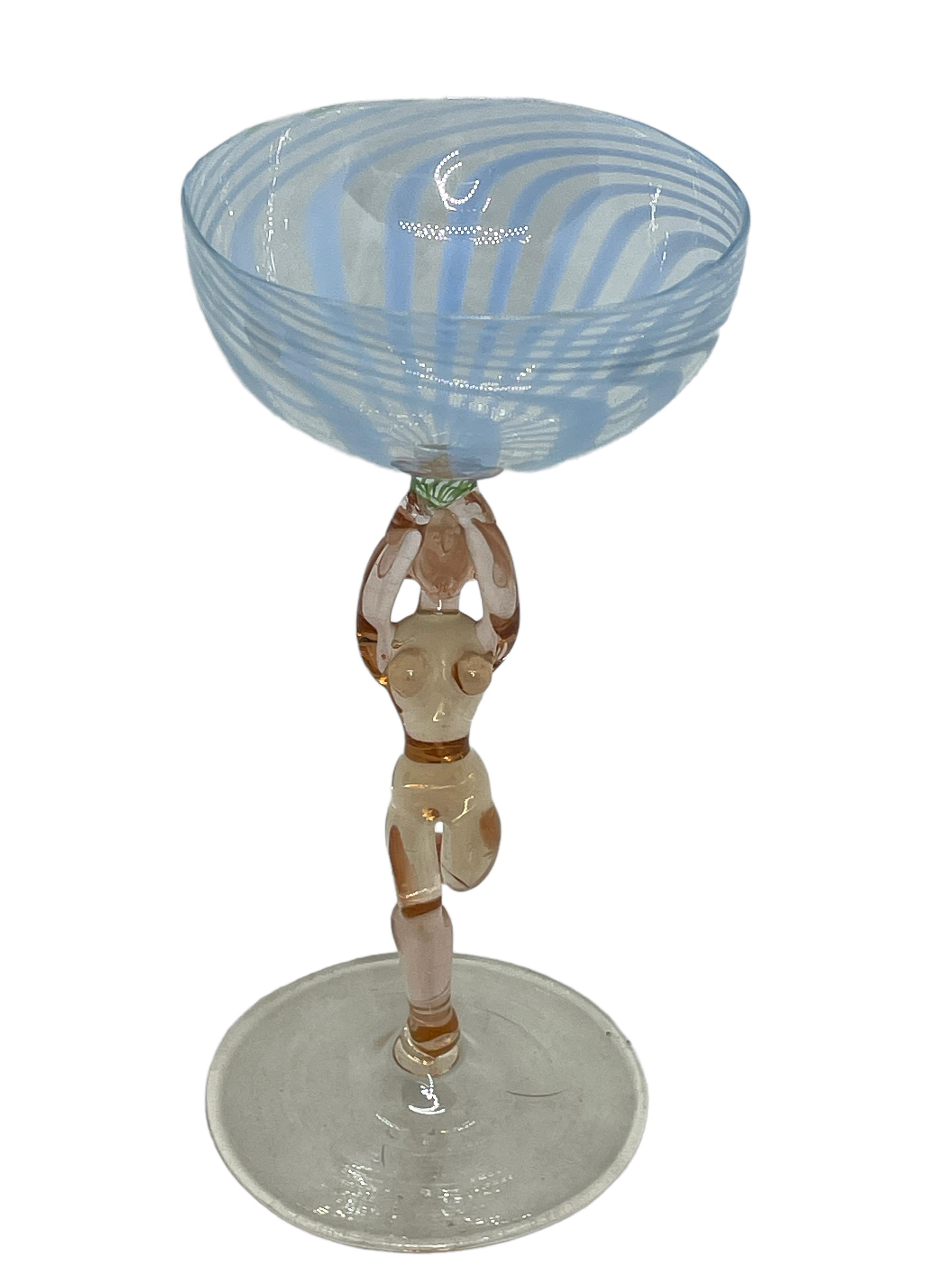 Hand-Crafted Beautiful Stemware Cocktail Glass, Nude Lady Stem, Bimini Art Vintage Austria