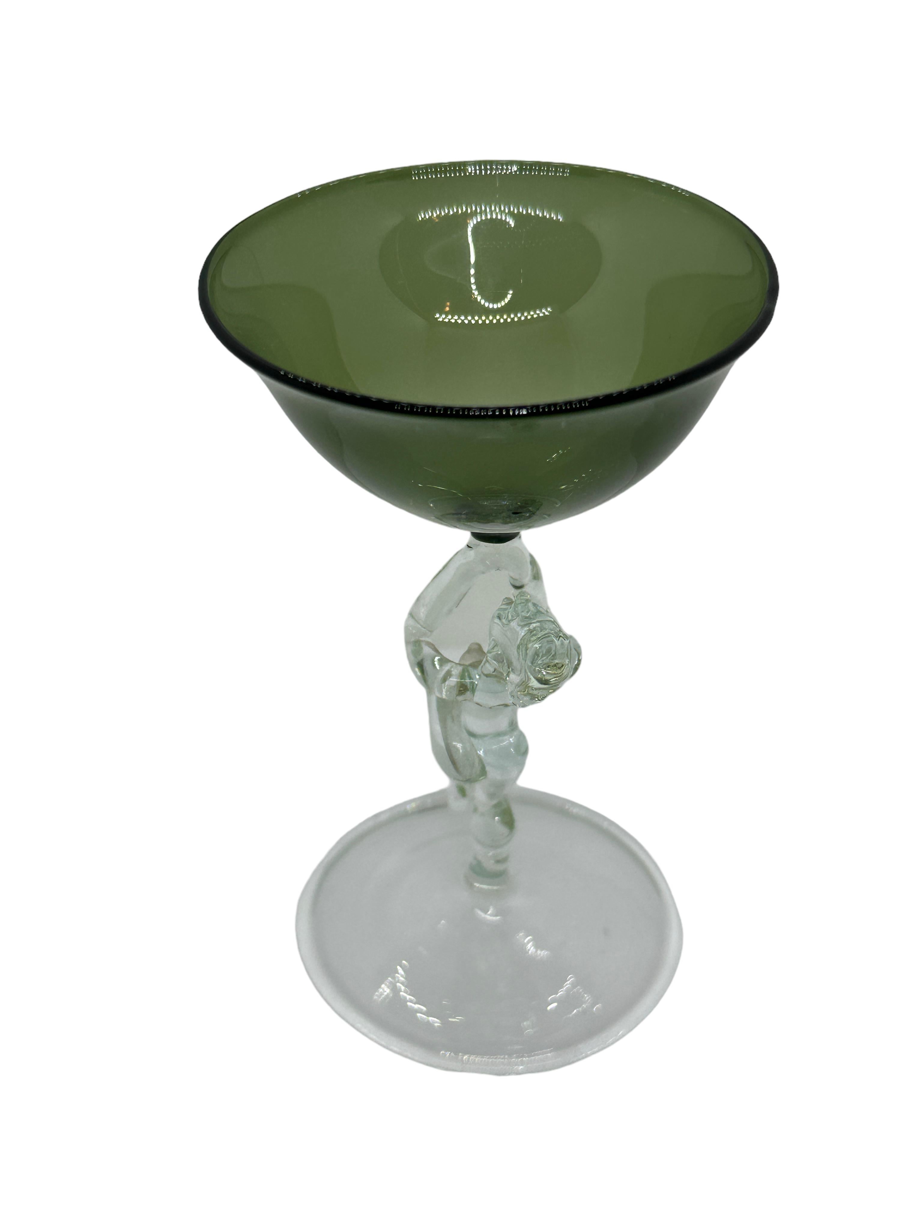 Blown Glass Beautiful Stemware Cocktail Glass, Nude Lady Stem, Bimini Art Vintage Austria