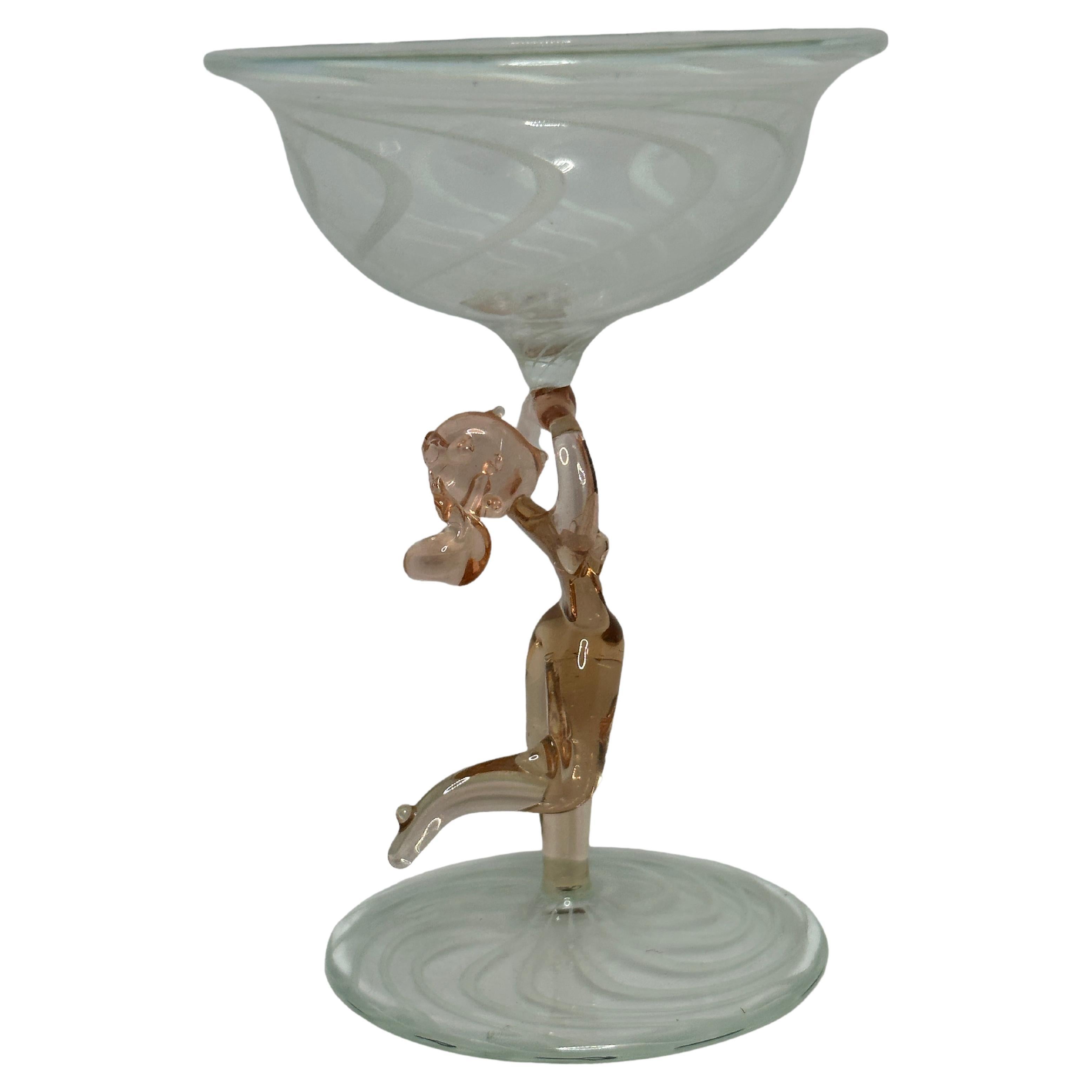 Beautiful Stemware Glass Nude Lady Stem Bimini Art Glass Vintage