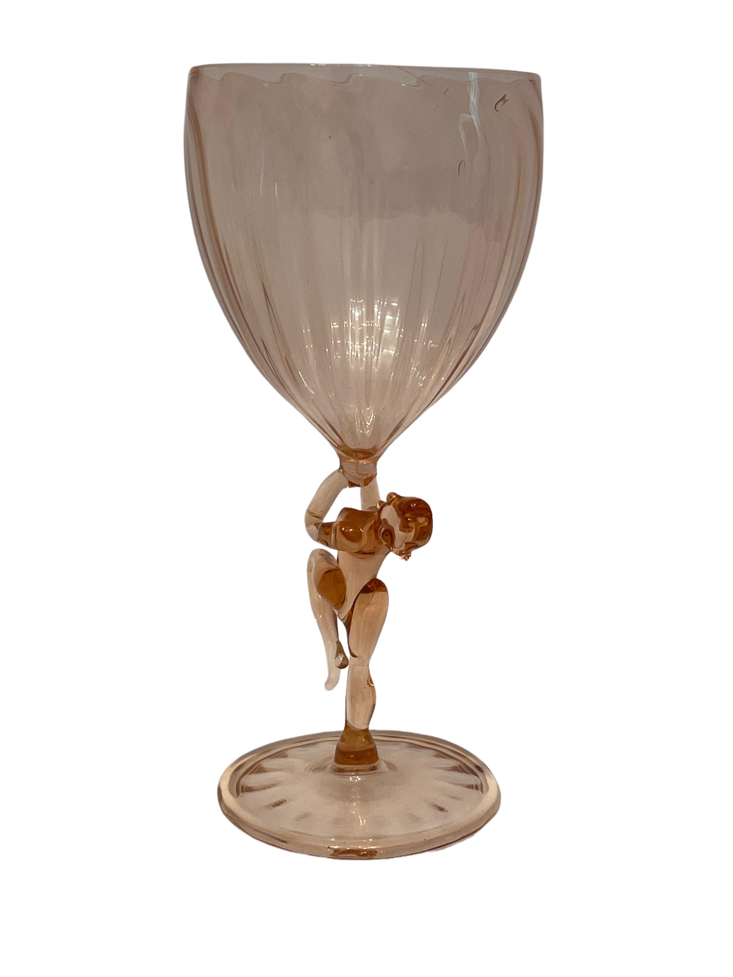 Art Deco Beautiful Stemware Glass, Nude Lady Stem, Bimini Art Glass Vintage Austria