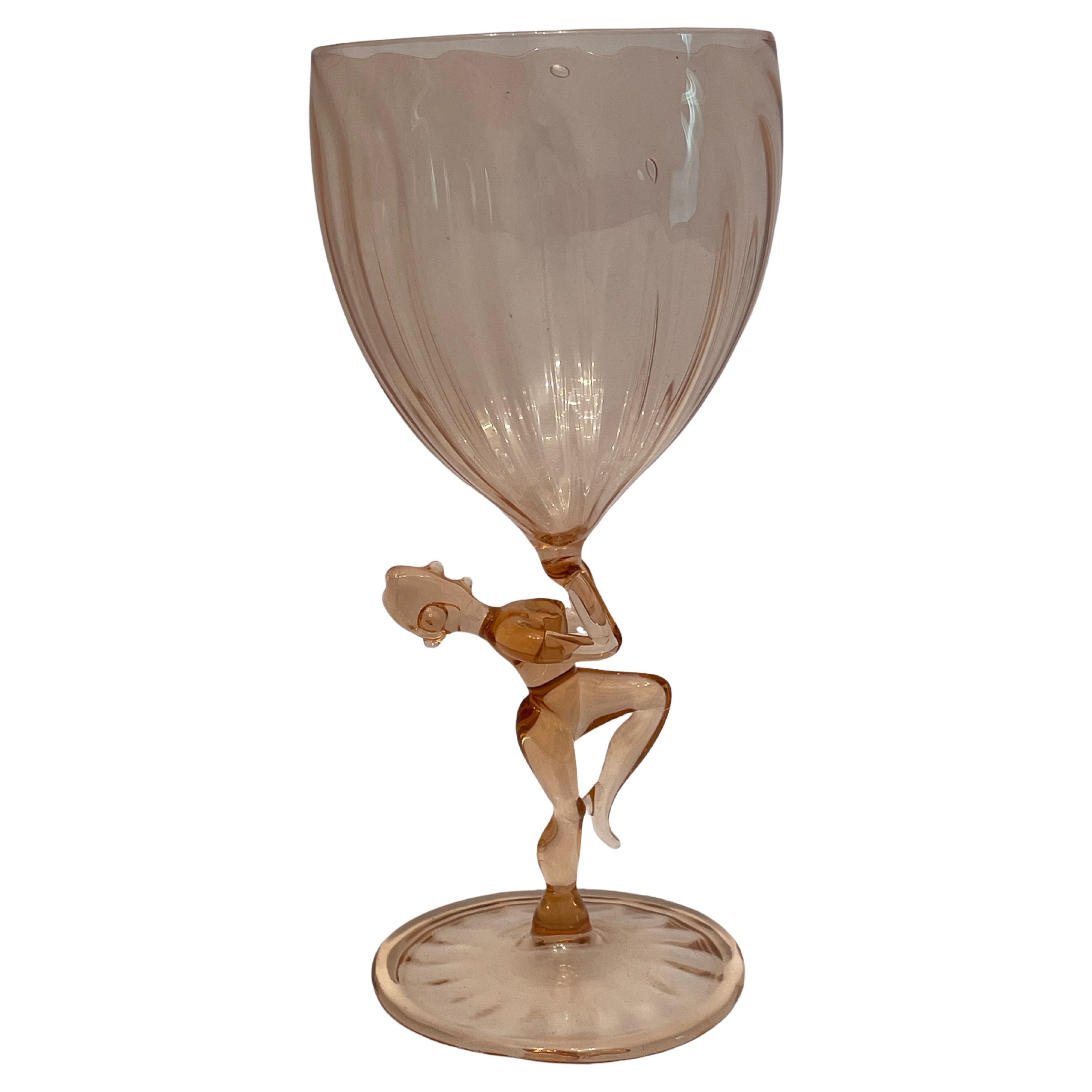 Beautiful Stemware Glass, Nude Lady Stem, Bimini Art Glass Vintage Austria