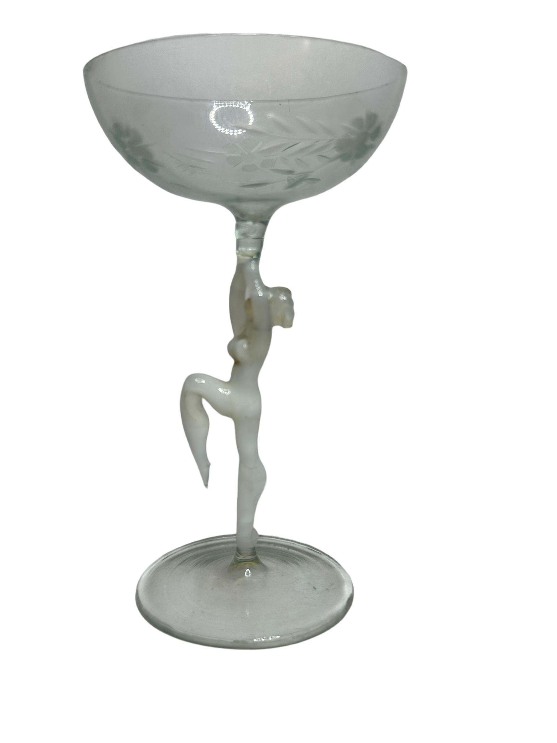German Beautiful Stemware Liqueur Glass, Nude Lady Stem, Bimini Art Vintage Austria For Sale