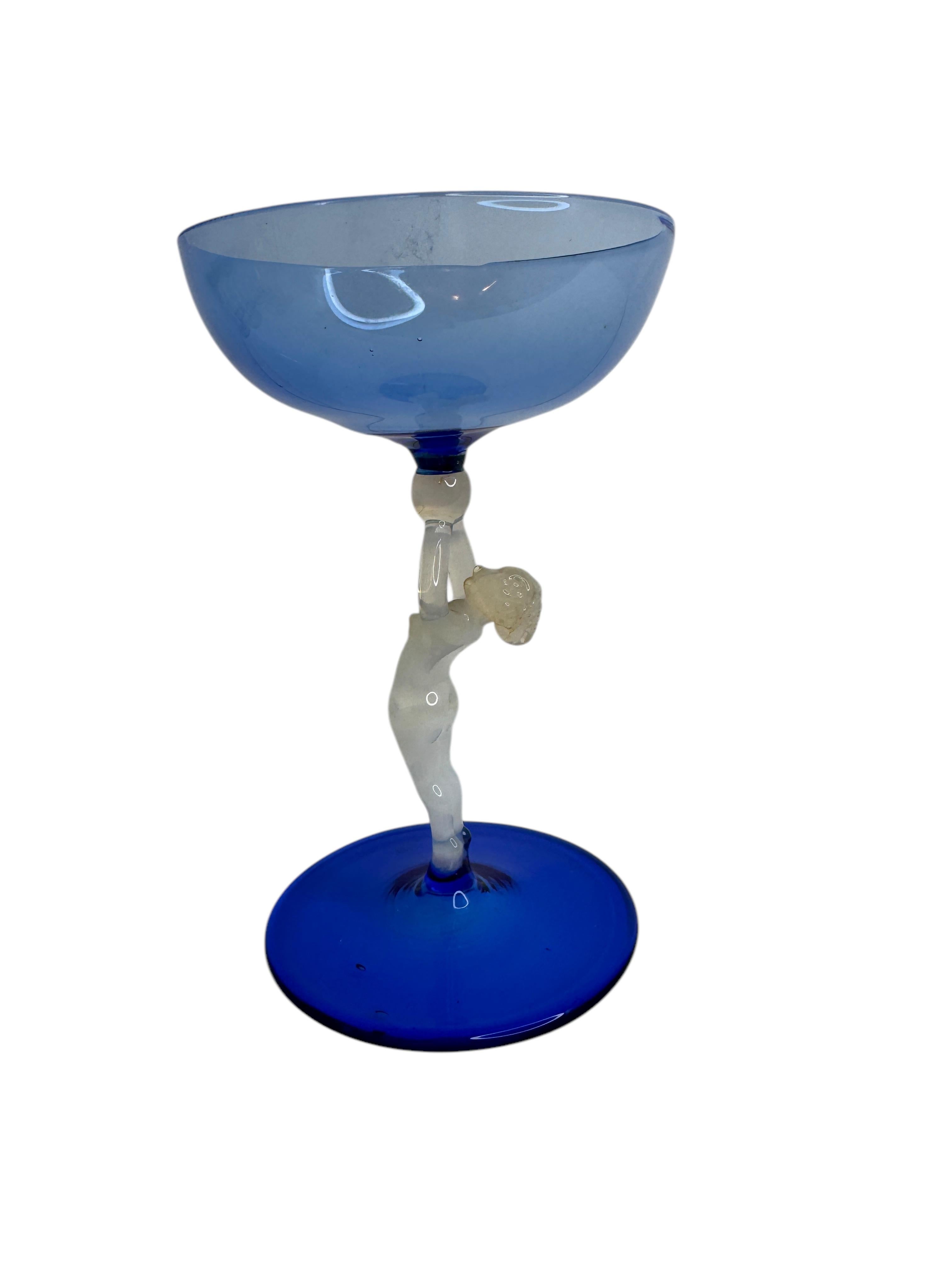 German Beautiful Stemware Liqueur Glass, Nude Lady Stem, Bimini Art Vintage Austria For Sale