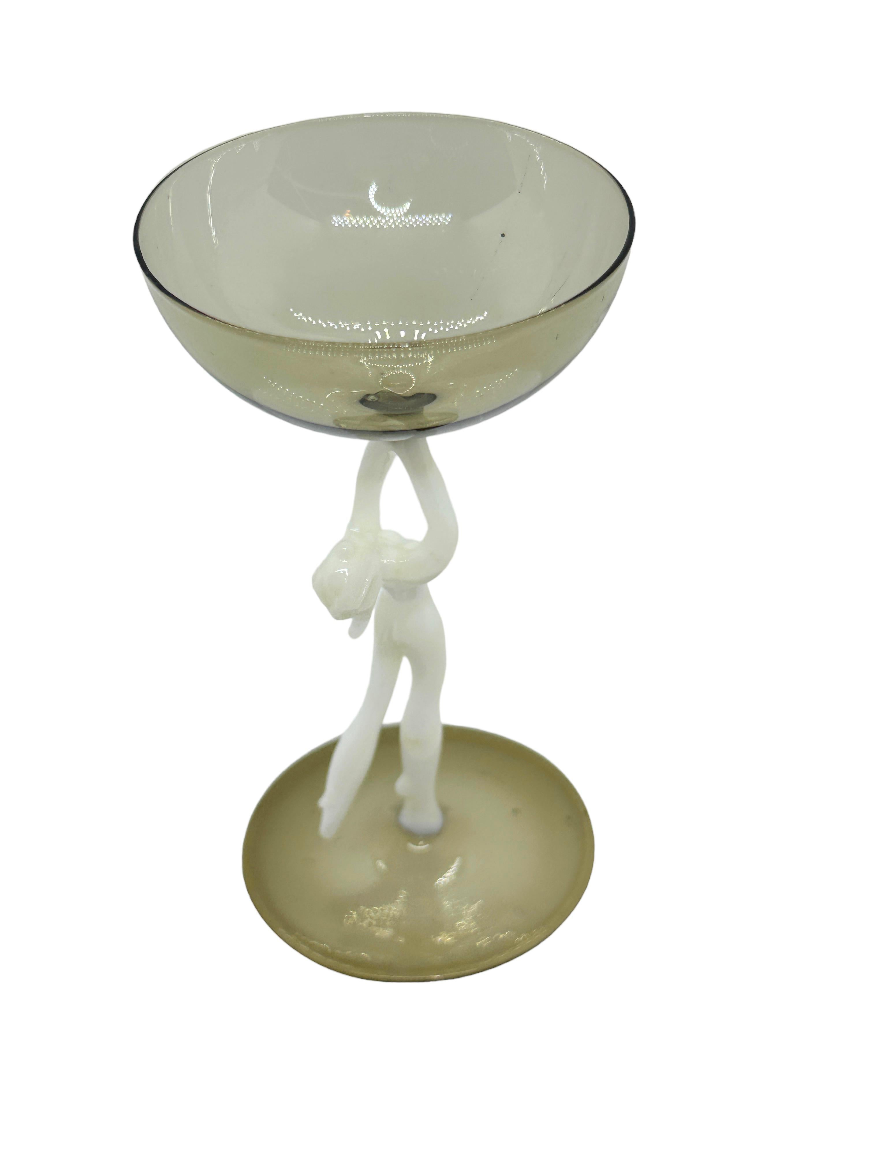 German Beautiful Stemware Liqueur Glass, Nude Lady Stem, Bimini Art Vintage Austria For Sale