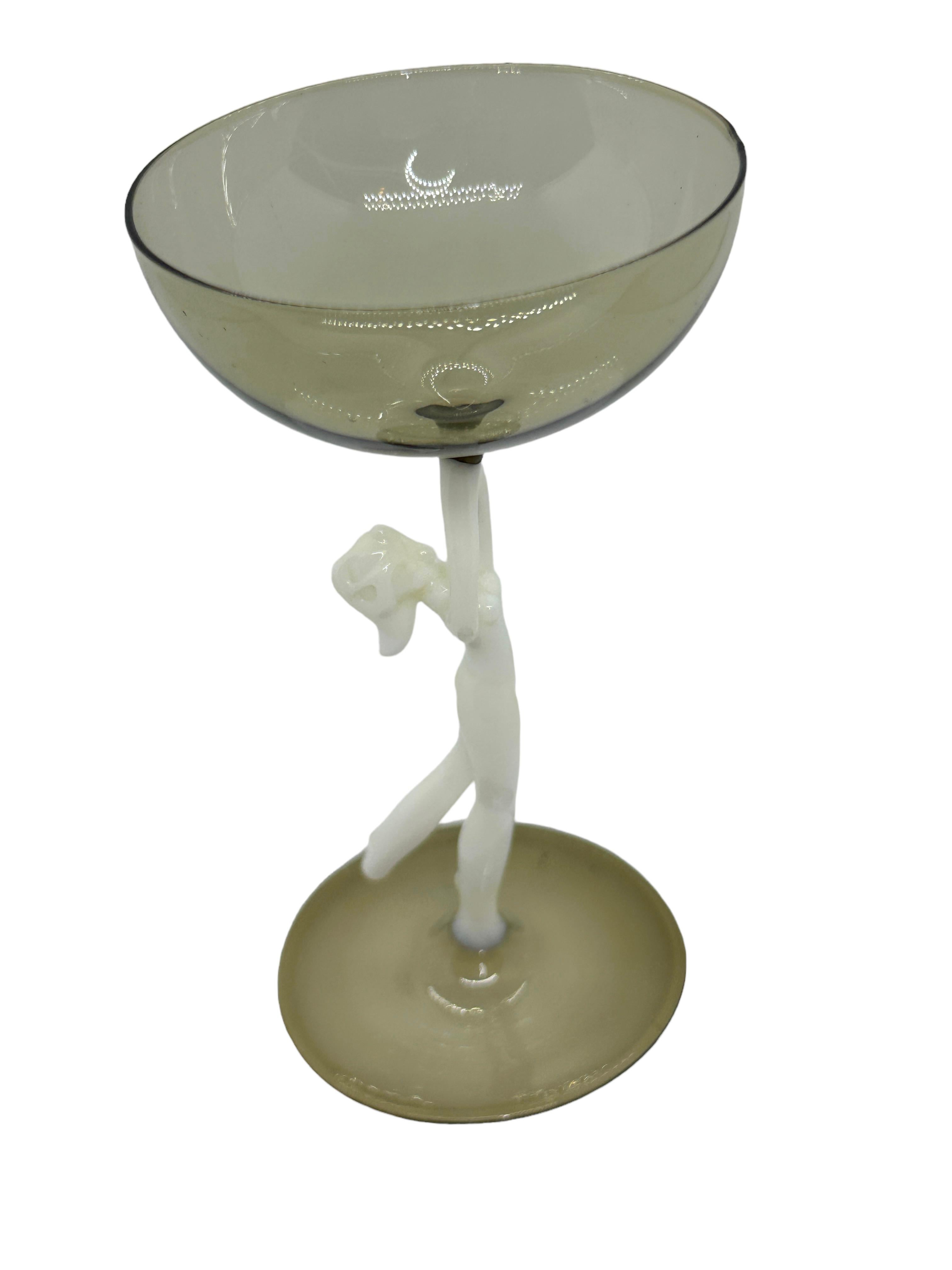 Early 20th Century Beautiful Stemware Liqueur Glass, Nude Lady Stem, Bimini Art Vintage Austria For Sale