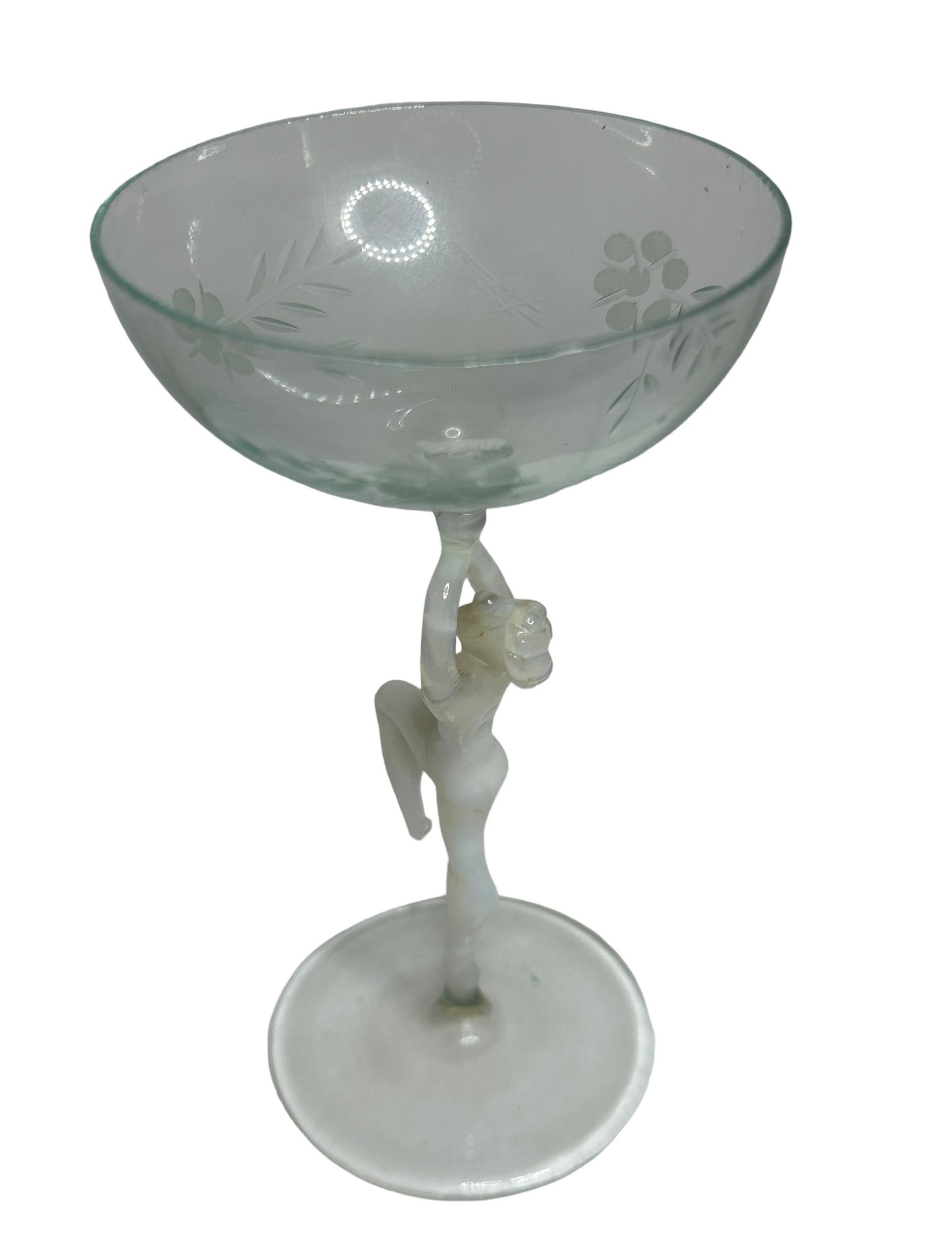 Early 20th Century Beautiful Stemware Liqueur Glass, Nude Lady Stem, Bimini Art Vintage Austria For Sale