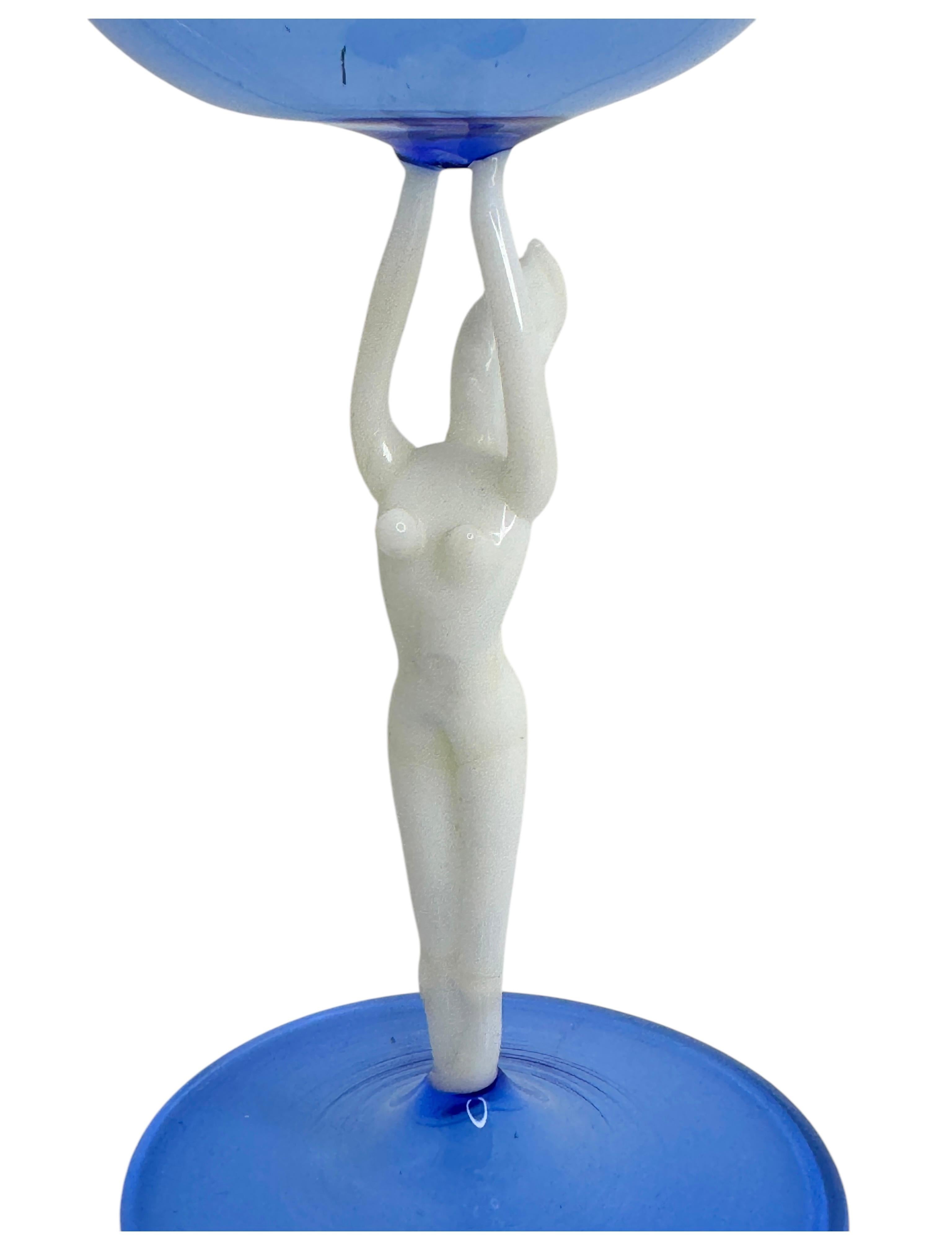 Blown Glass Beautiful Stemware Liqueur Glass, Nude Lady Stem, Bimini Art Vintage Austria For Sale