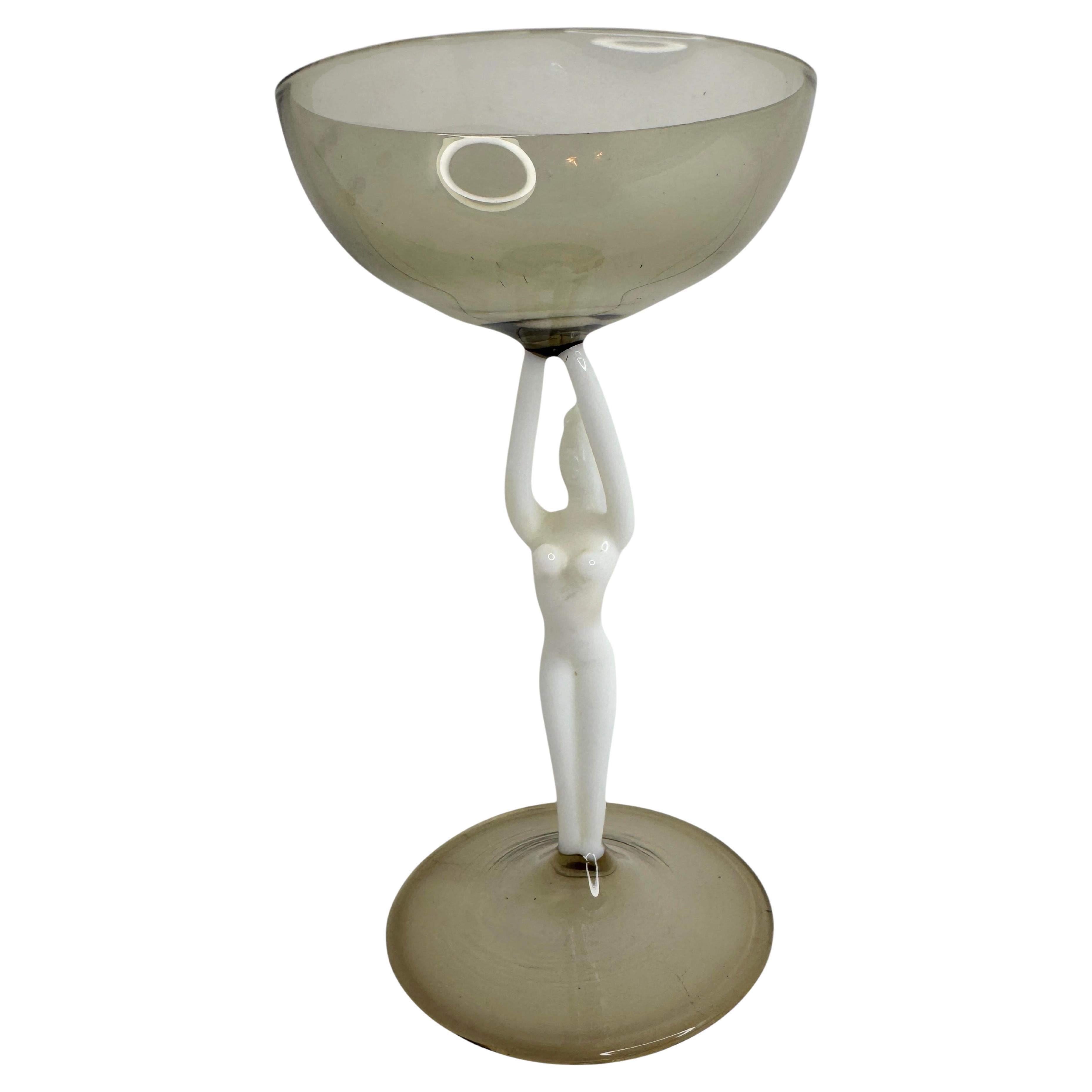 Preciosa copa de licor Stemware, tallo de dama desnuda, Bimini Art Vintage Austria