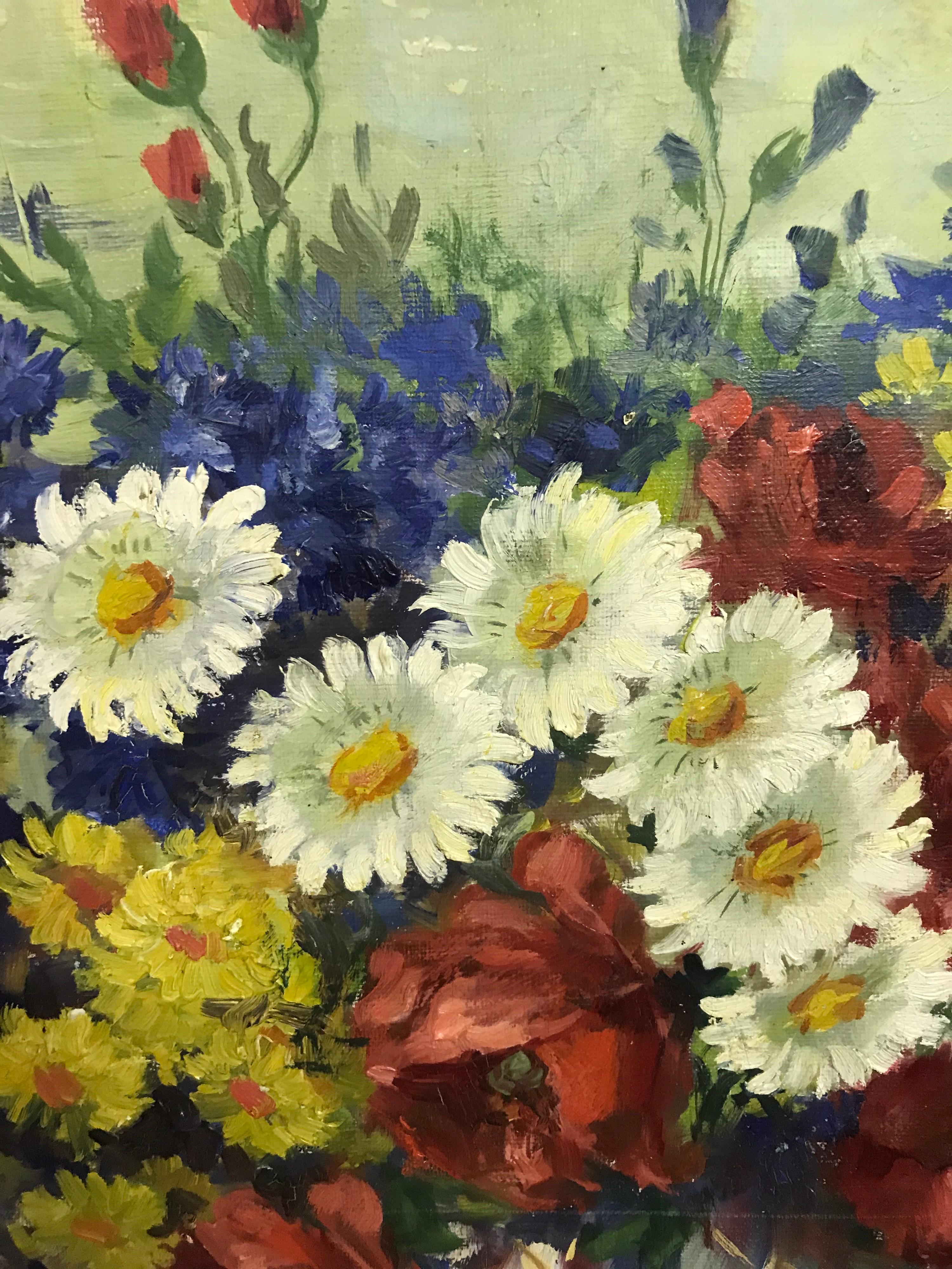 Beautiful Still Life Painting Flowers Colorful 20th Century Canvas For Sale 2