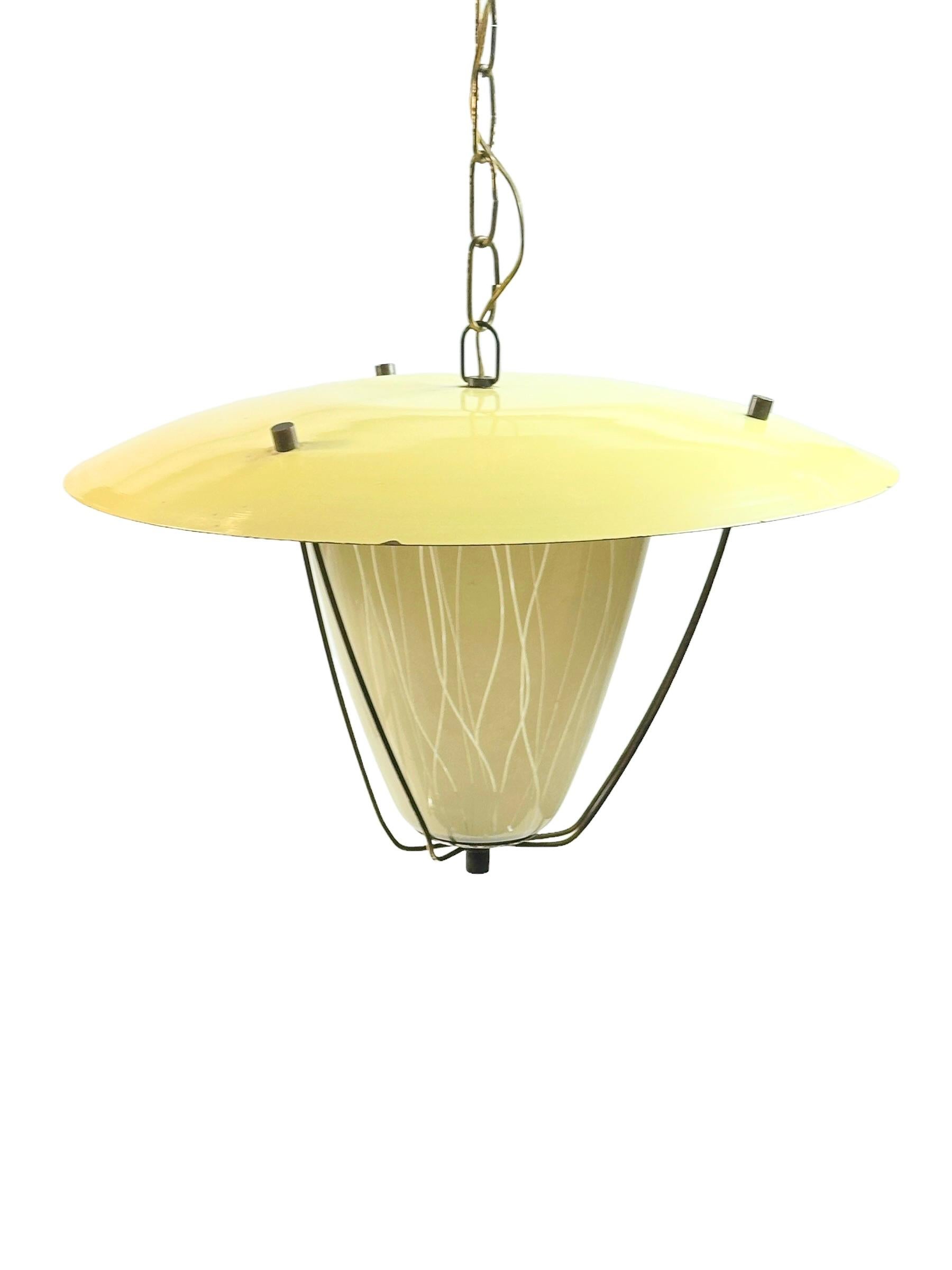 Mid-Century Modern Beautiful Stilnovo Lantern Pendant Chandelier Vintage Italy, 1950s For Sale