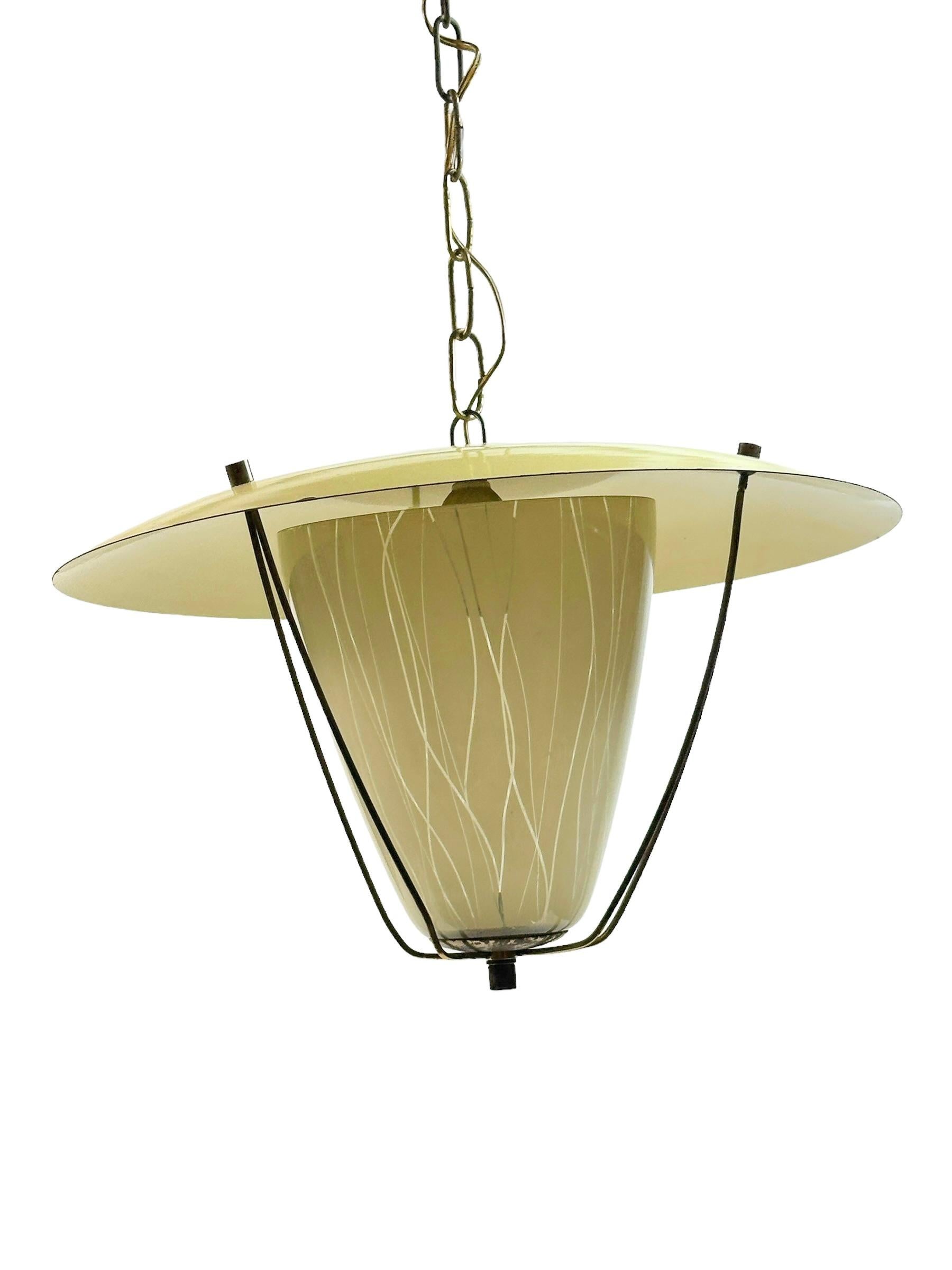 Lacquered Beautiful Stilnovo Lantern Pendant Chandelier Vintage Italy, 1950s For Sale