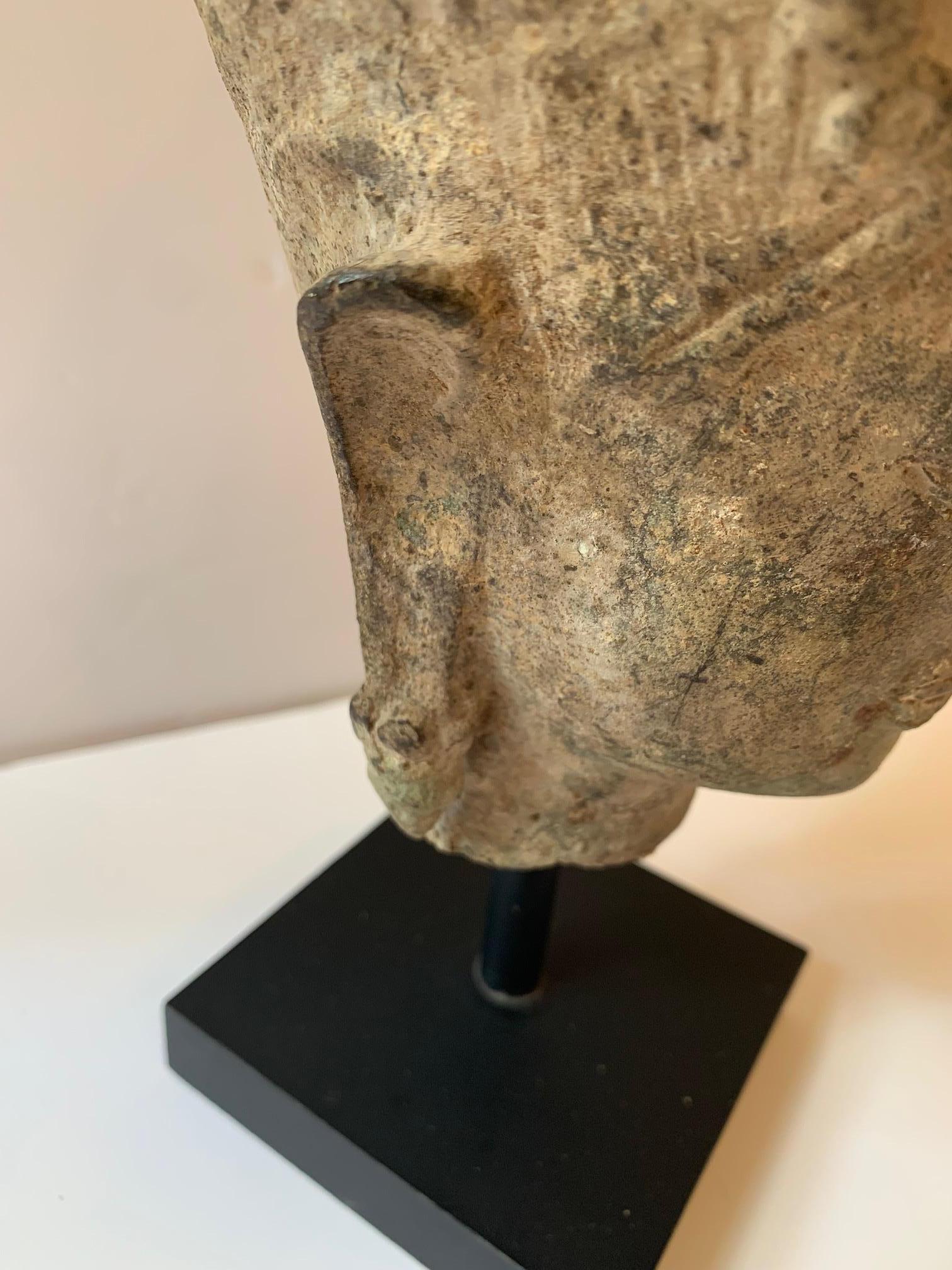 Mid-20th Century Beautiful Stone Head on Stand from Bangkok For Sale