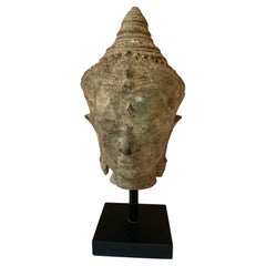 Antique Beautiful Stone Head on Stand from Bangkok