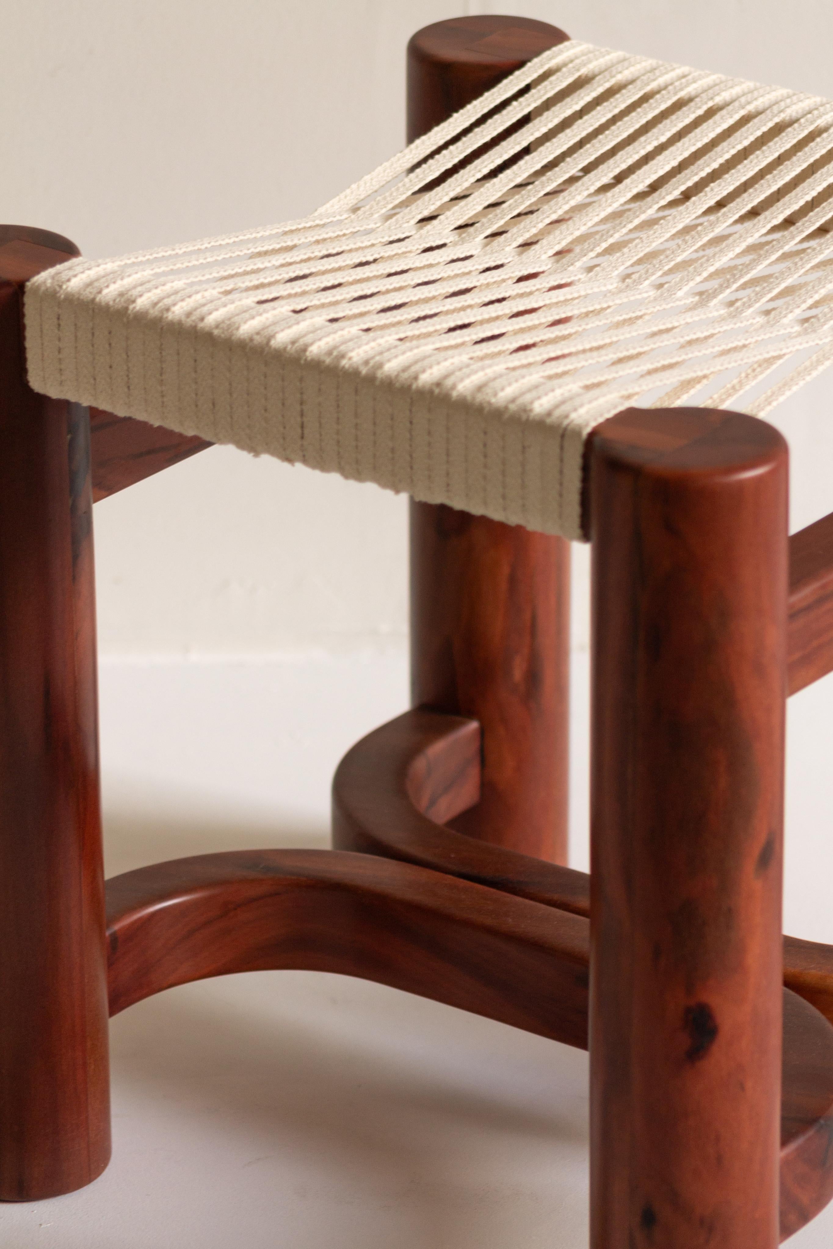 Hand-Carved Beautiful stool with woven seat made in Mexican Chicozapote wood For Sale