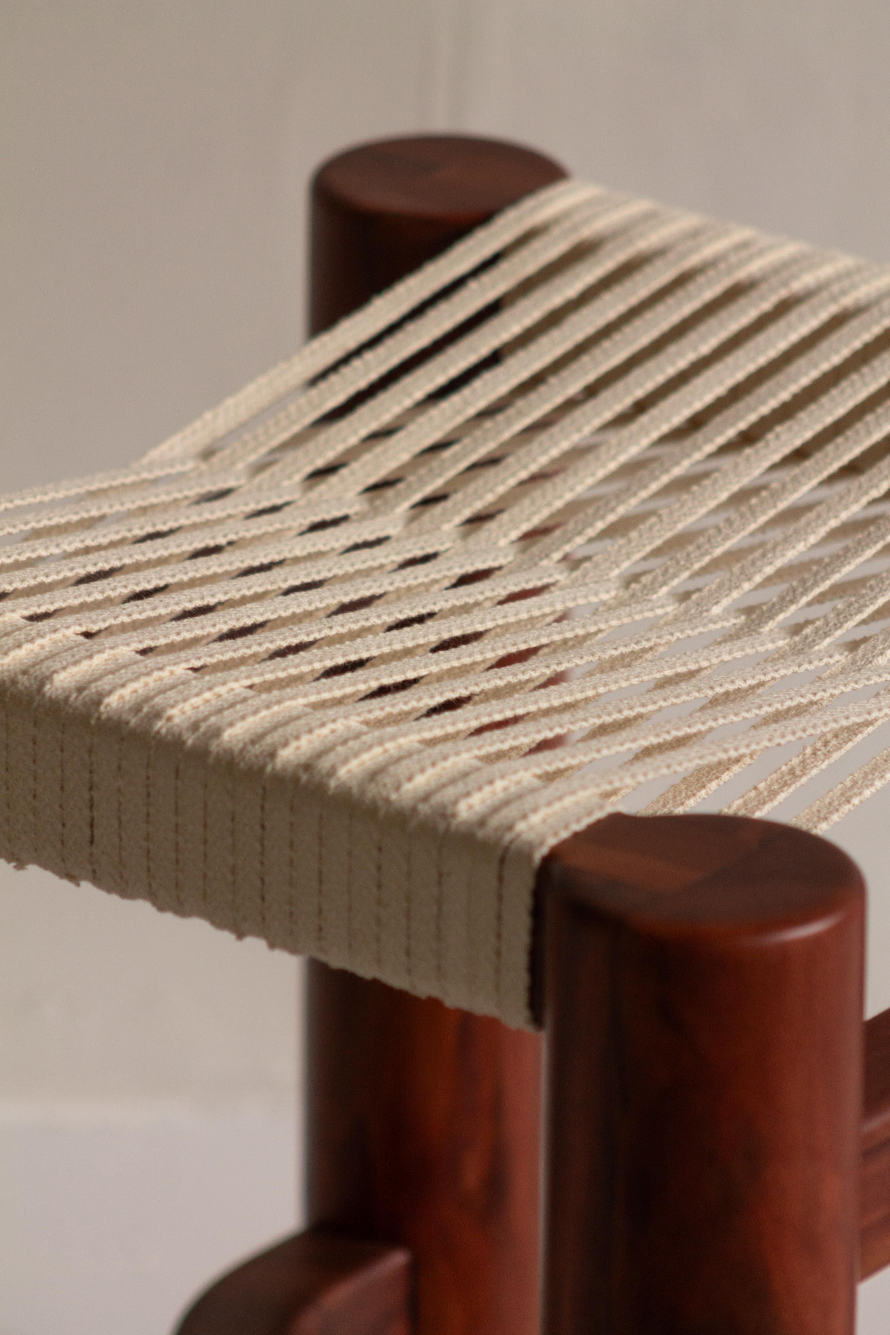 Contemporary Beautiful stool with woven seat made in Mexican Chicozapote wood For Sale