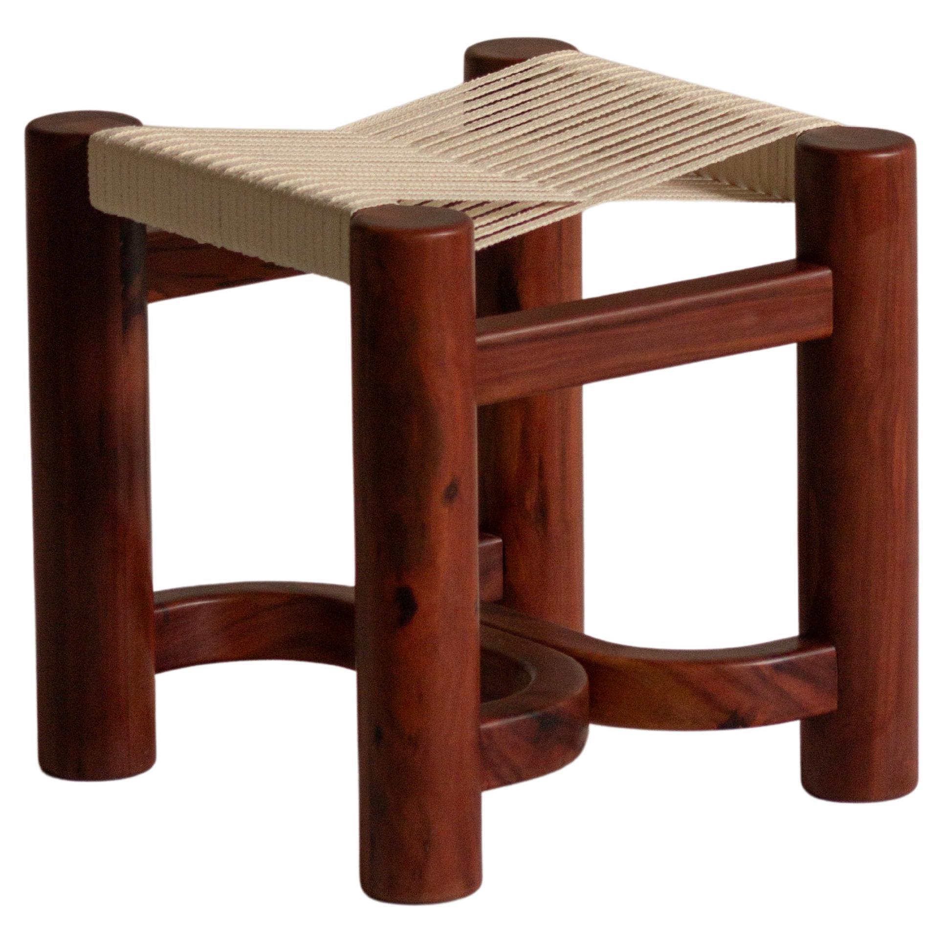 Beautiful stool with woven seat made in Mexican Chicozapote wood For Sale