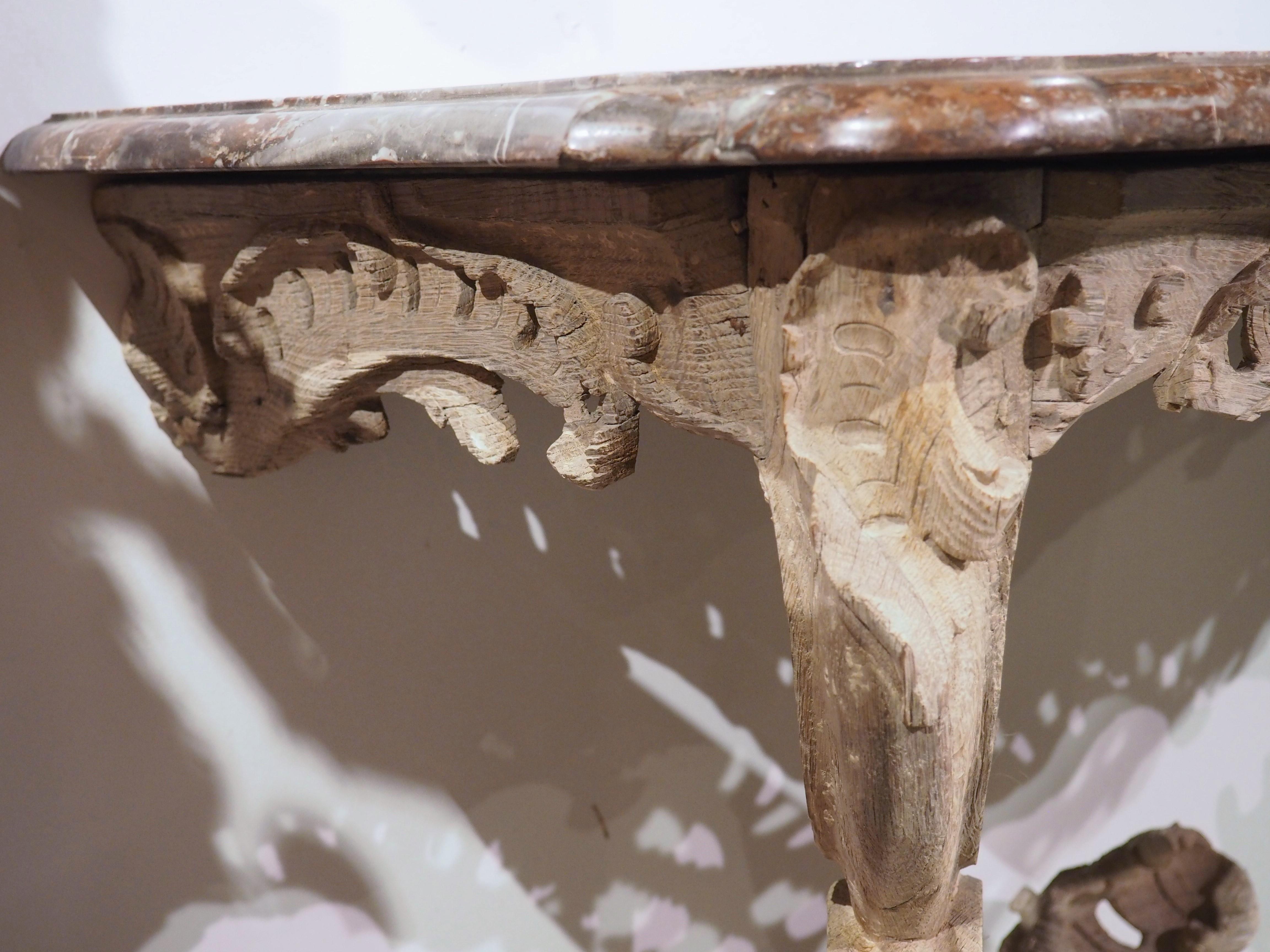 Circa 1750 Bleached Oak Rococo Console Table with Royal Flemish Red Marble Top For Sale 6