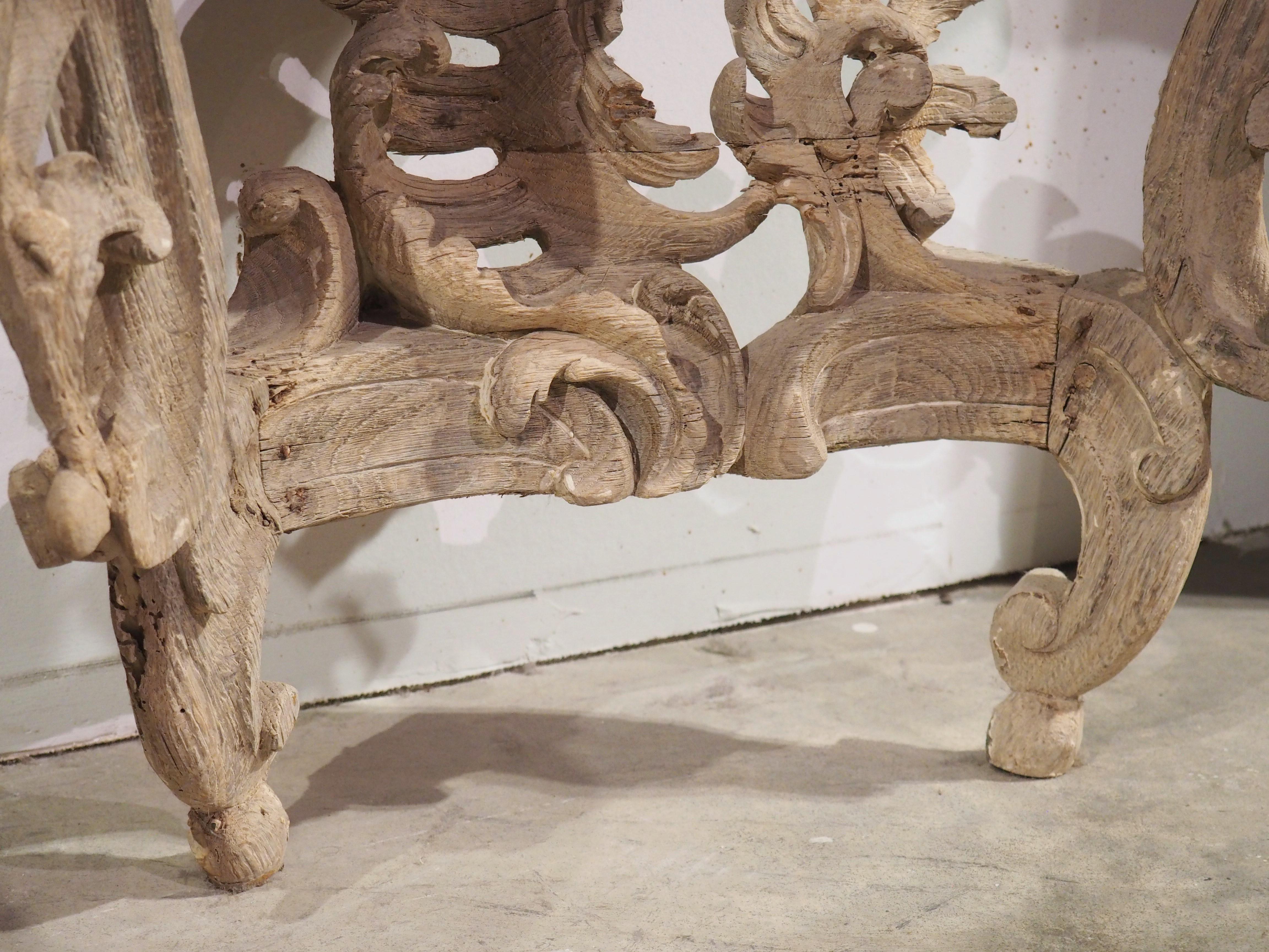 Circa 1750 Bleached Oak Rococo Console Table with Royal Flemish Red Marble Top For Sale 9